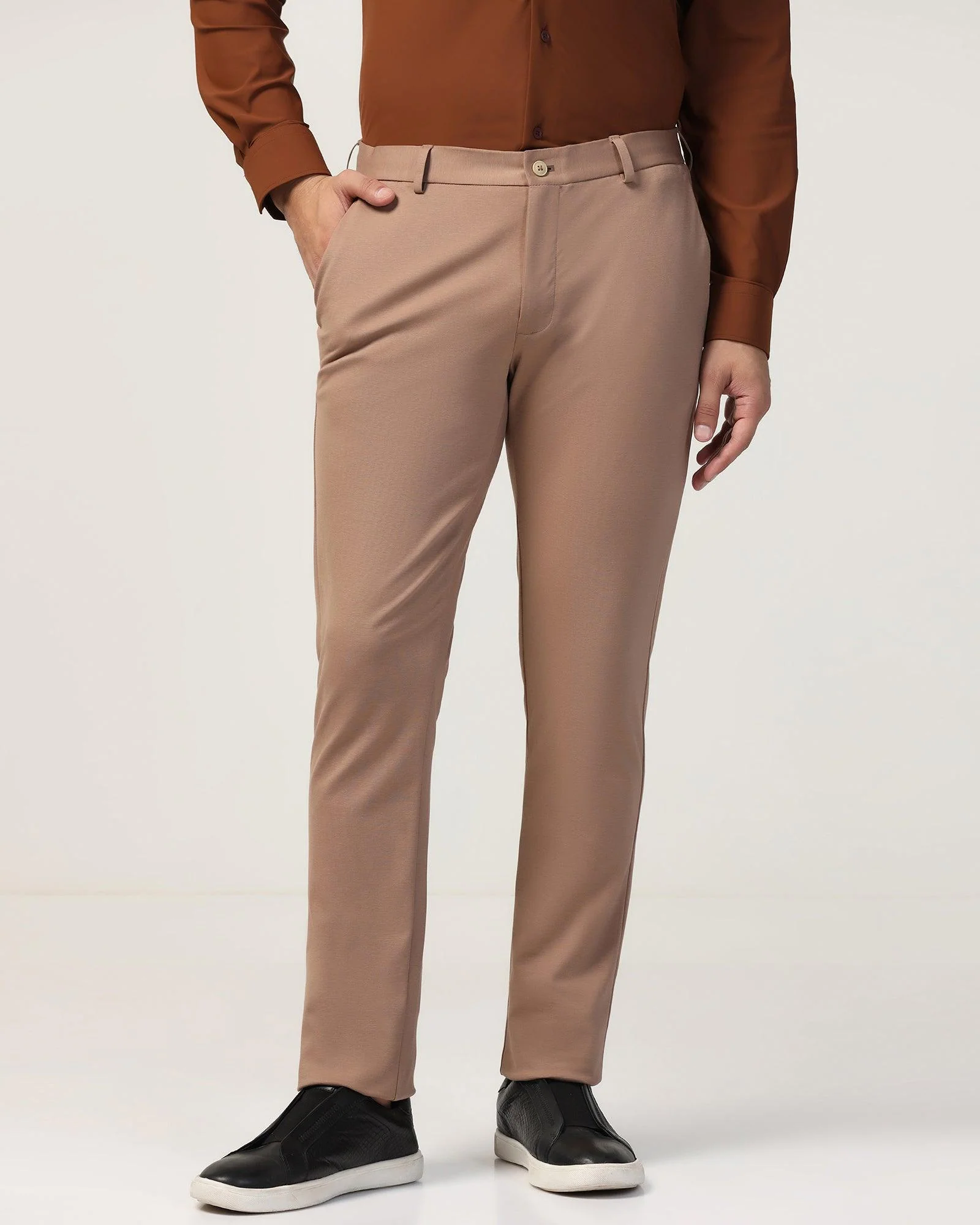 TechPro Slim Fit B-91 Casual Beige Solid Khakis - Ziea - Image 3