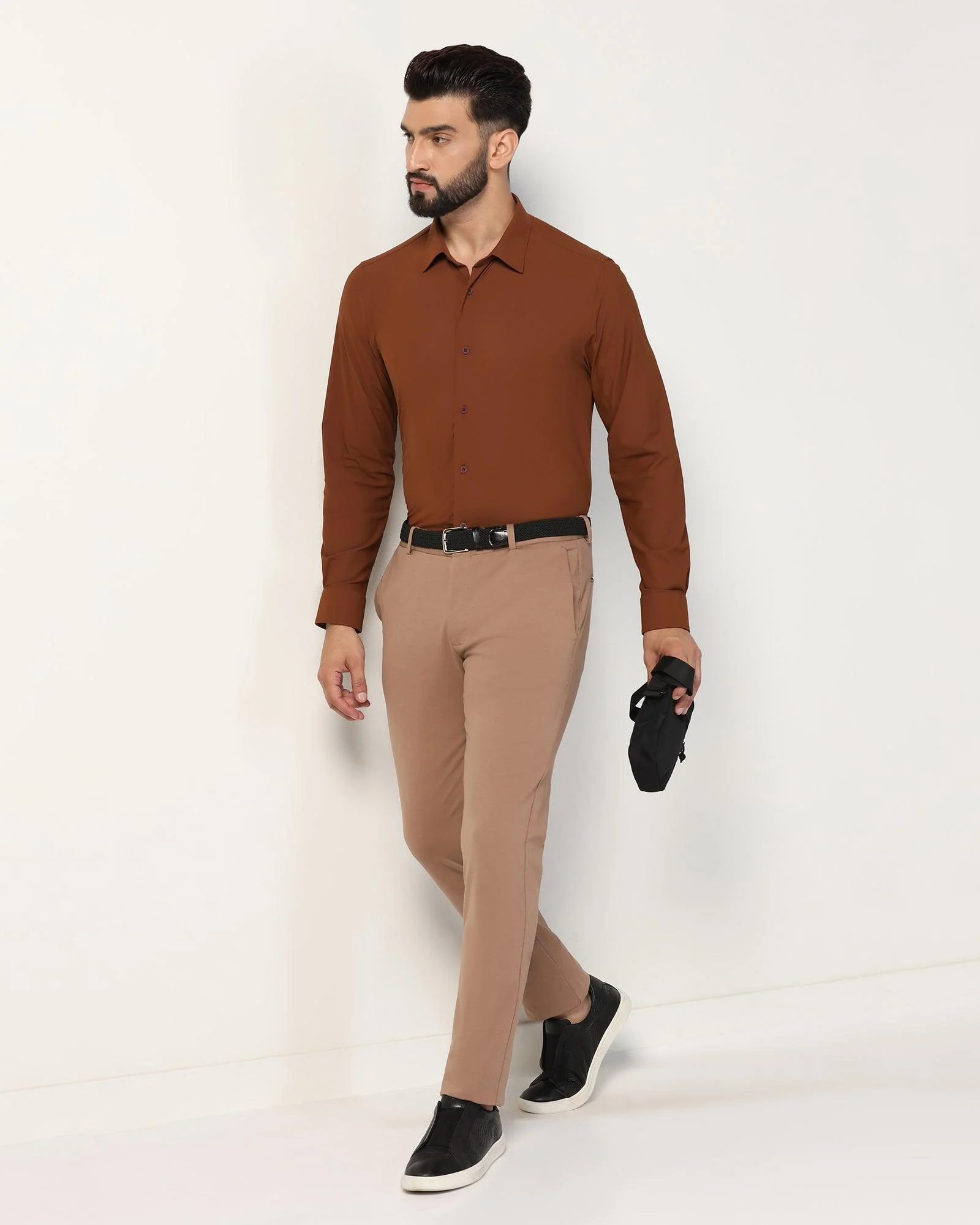 TechPro Slim Fit B-91 Casual Beige Solid Khakis - Ziea - Image 7
