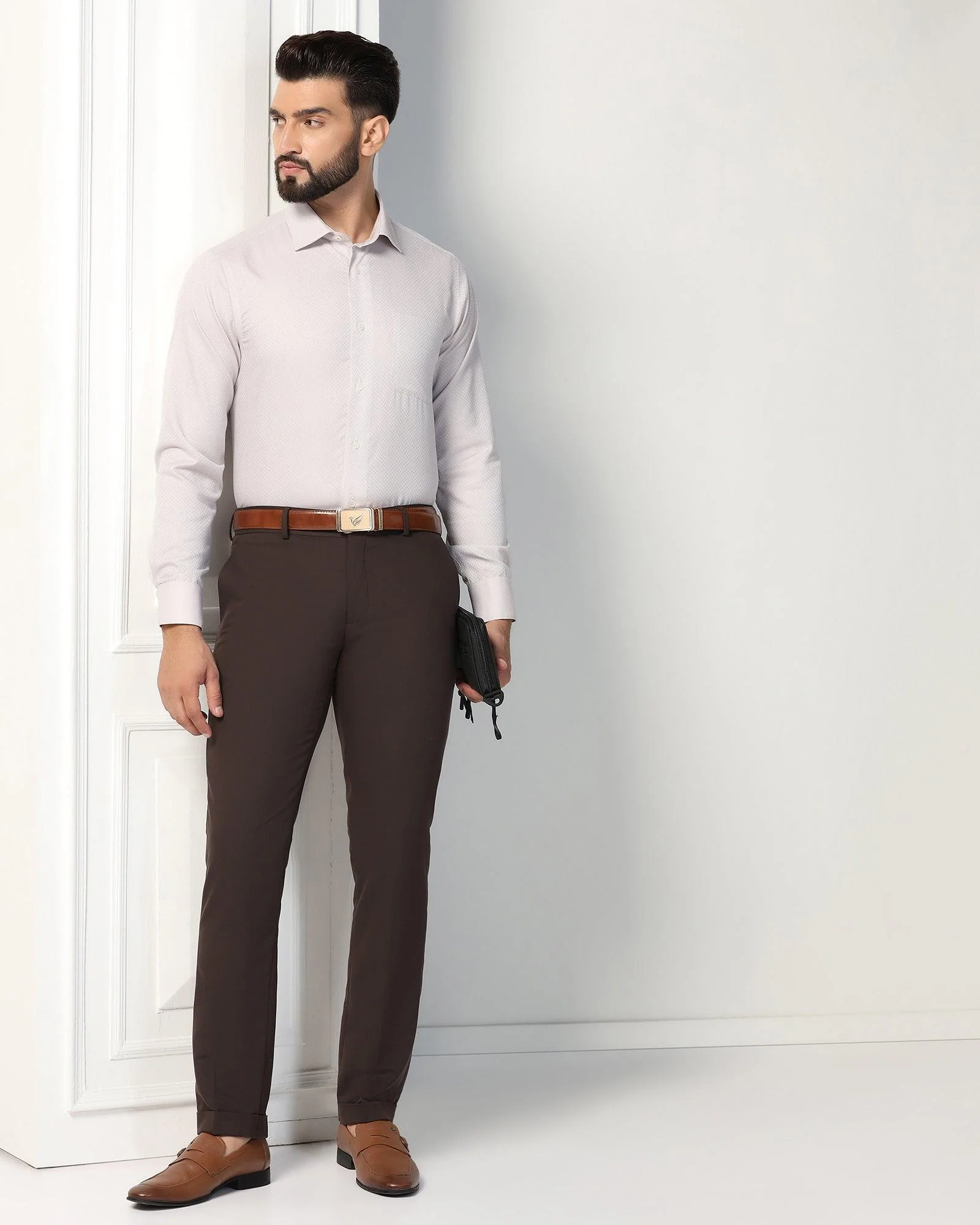Slim Fit B-91 Formal Dark Brown Solid Trouser - Hayabusa - Image 7