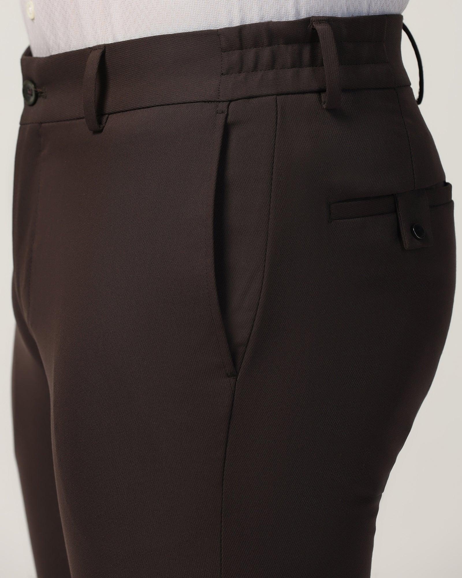Slim Fit B-91 Formal Dark Brown Solid Trouser - Hayabusa - Image 9
