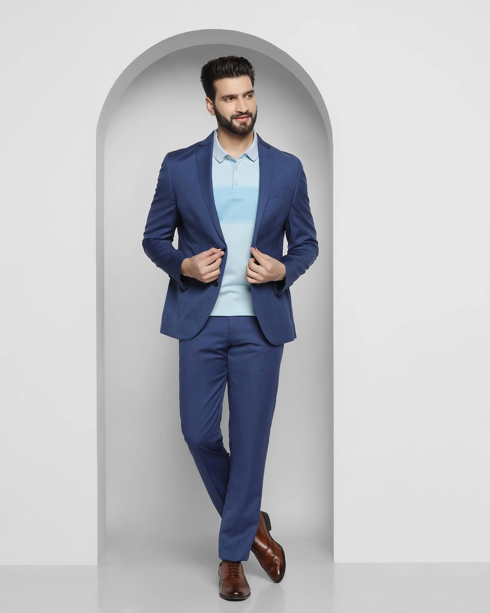 Luxe Three Piece Blue Solid Formal Suit - Cyprus - Image 8