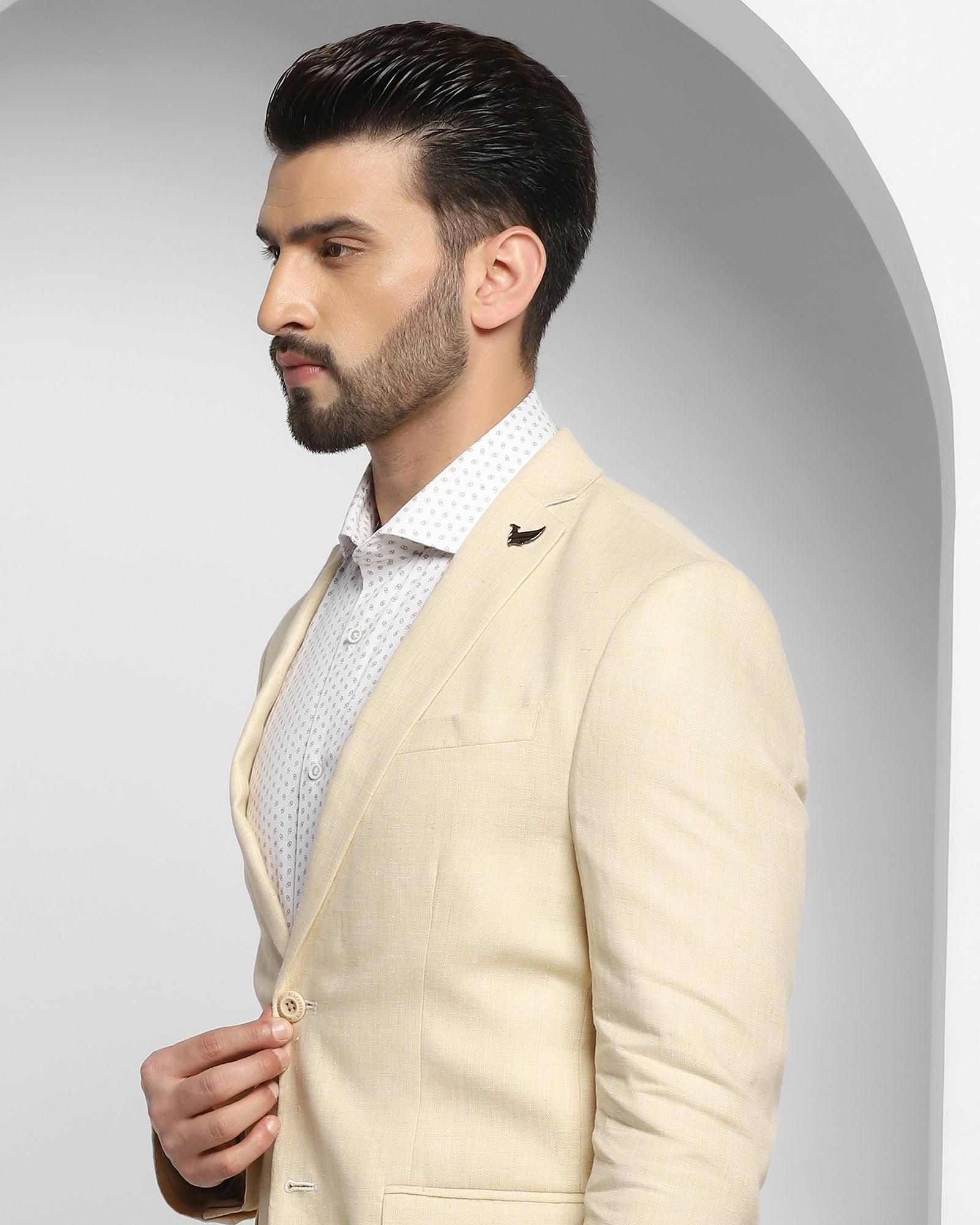 Linen Casual Yellow Solid Blazer - Luna - Image 4