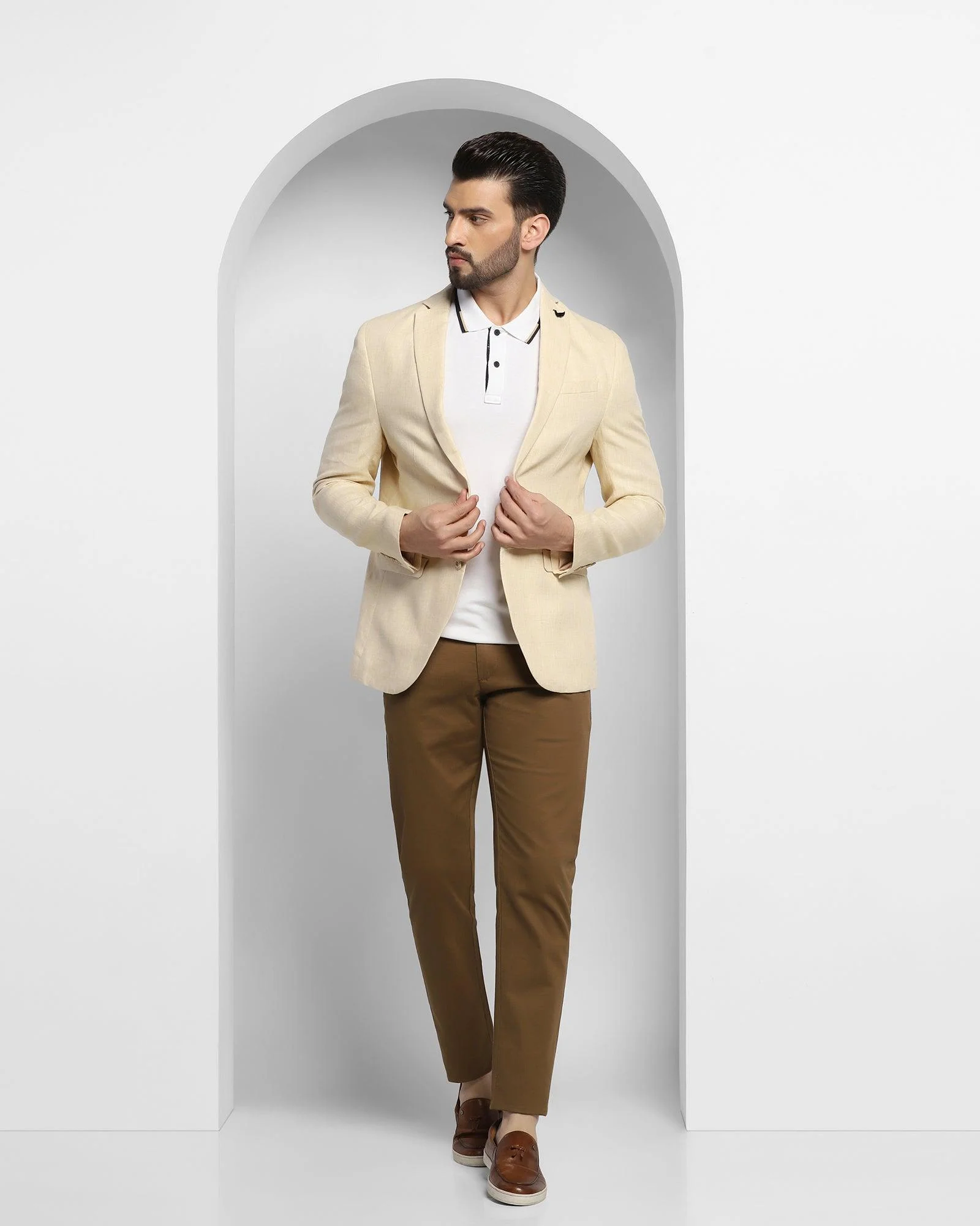 Linen Casual Yellow Solid Blazer - Luna - Image 6