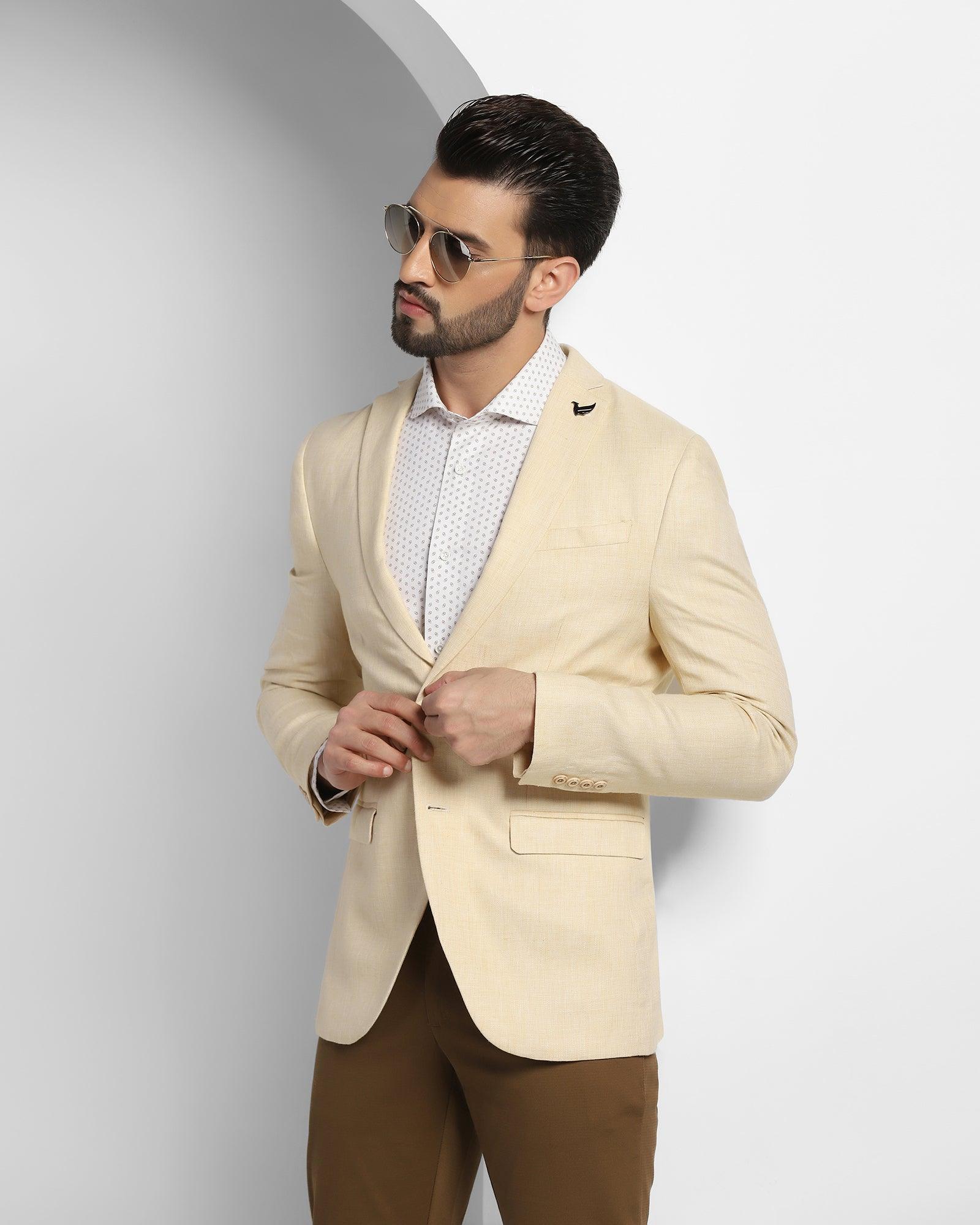 Linen Casual Yellow Solid Blazer - Luna - Image 7
