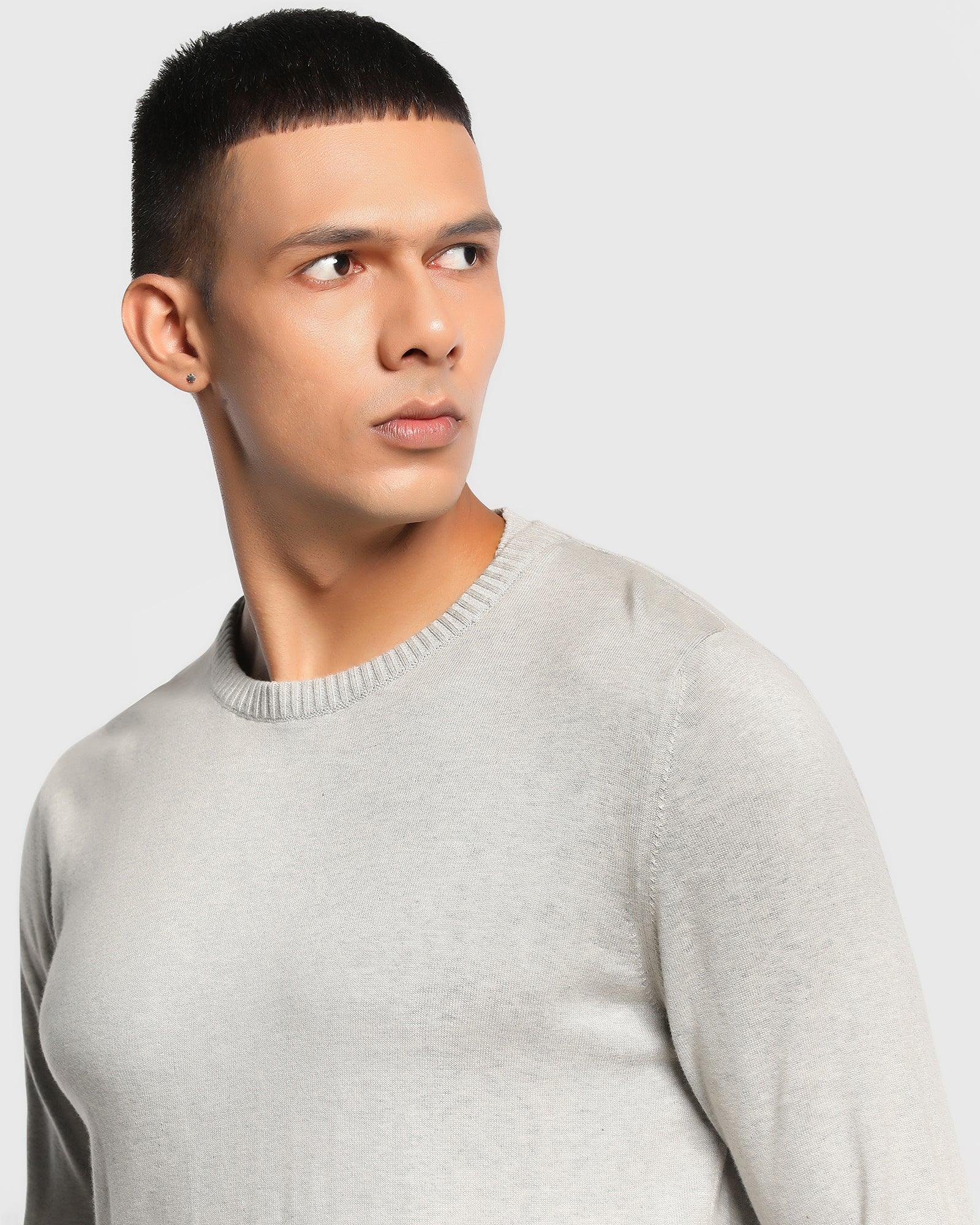 Crew Neck Light Grey Melange Solid Sweater - Alex - Image 4