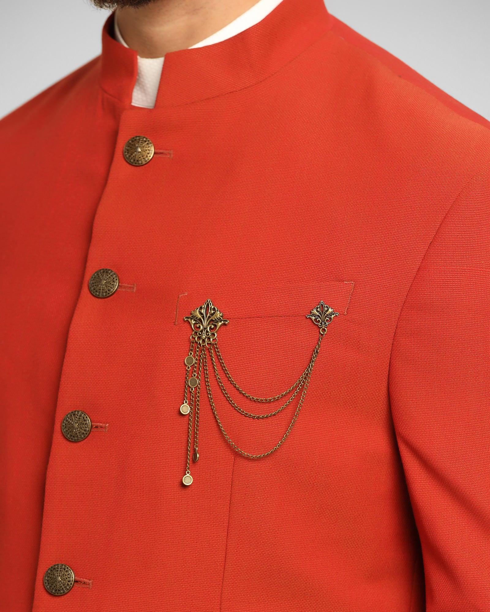 Rust Swarn Solid Achkan Set - Athens - Image 8
