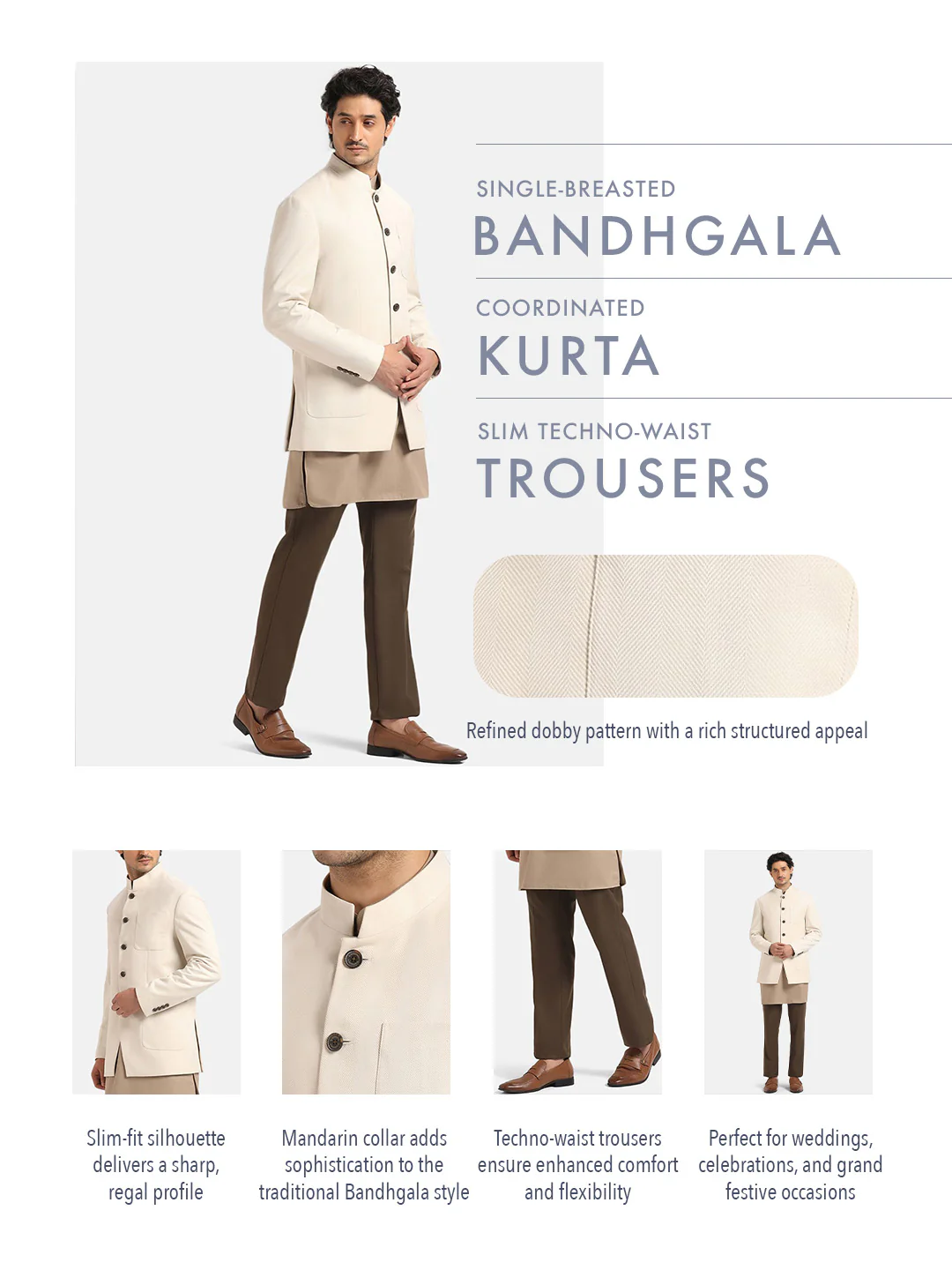 Beige Swarn Solid Achkan Set - Anok - Image 11