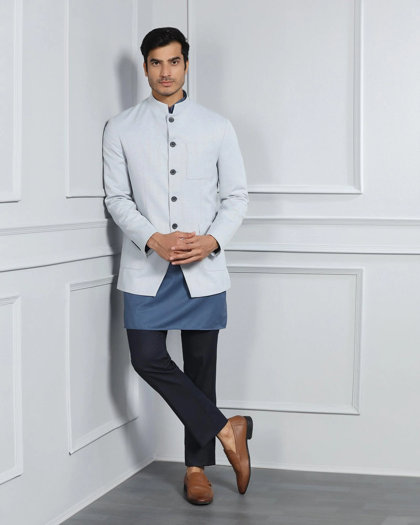 Blue Swarn Solid Achkan Set - Anok - Image 3