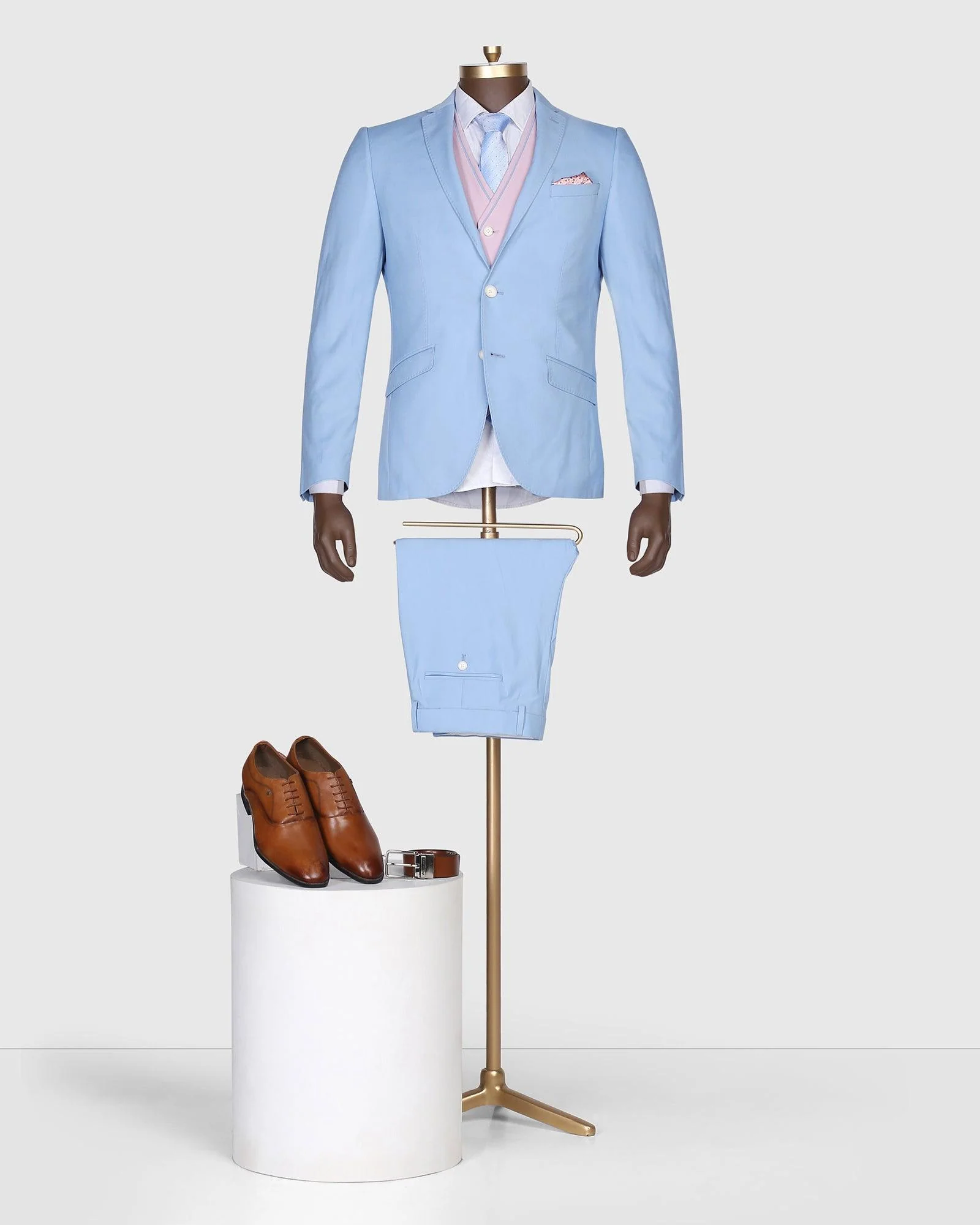Three Piece Blue Solid Formal Suit - Oleto - Image 11