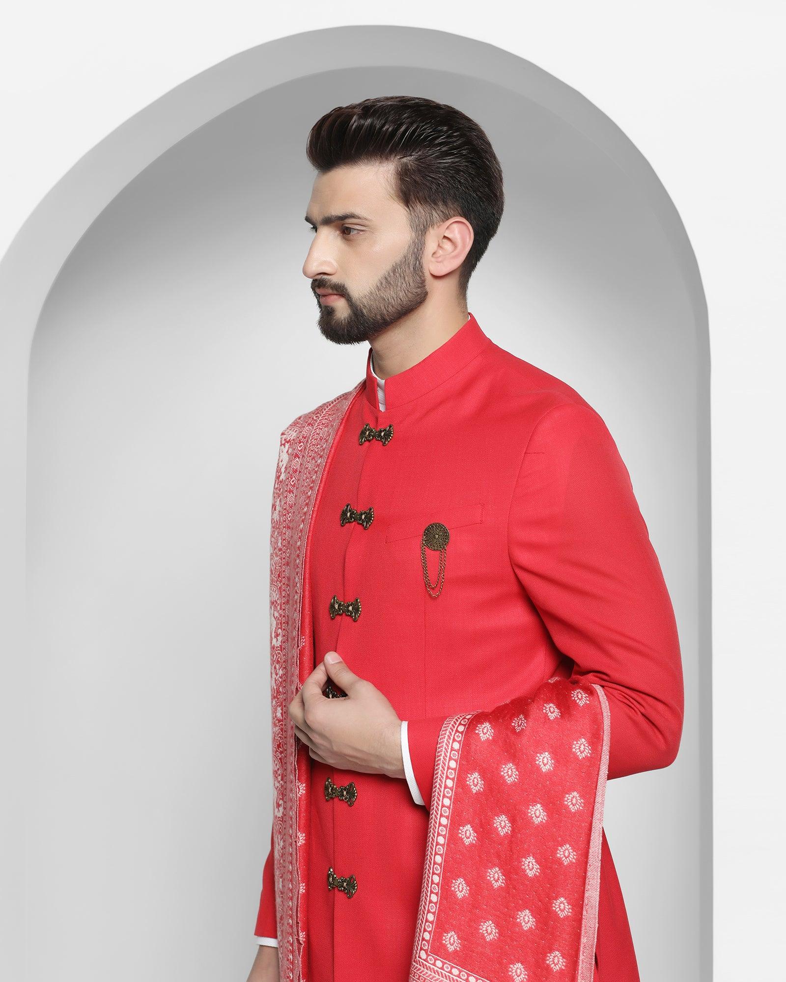 Red Swarn Solid Achkan Set - Tentor - Image 4