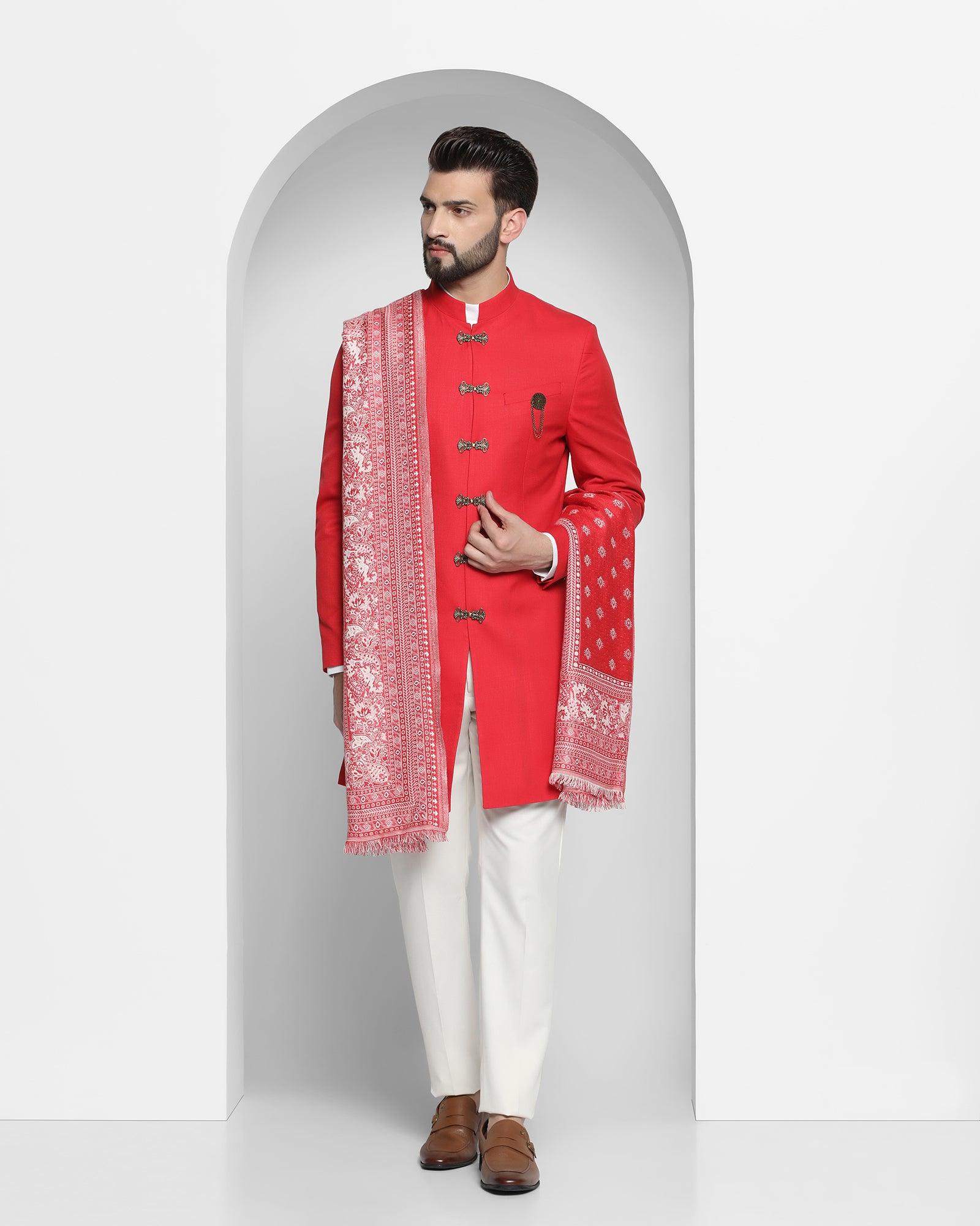 Red Swarn Solid Achkan Set - Tentor - Image 7