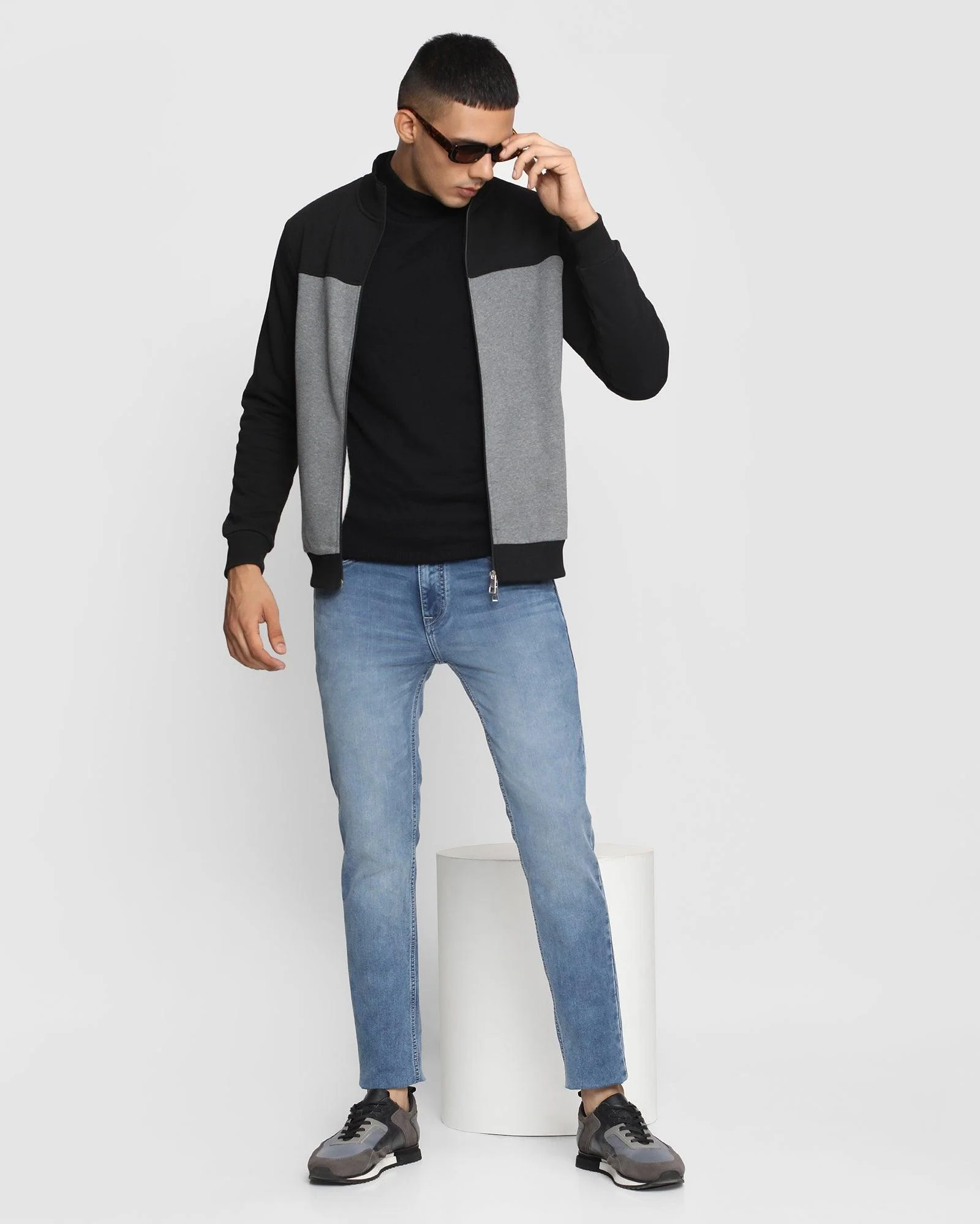 Stylized Collar Black Solid Sweatshirt - Drip - Image 5