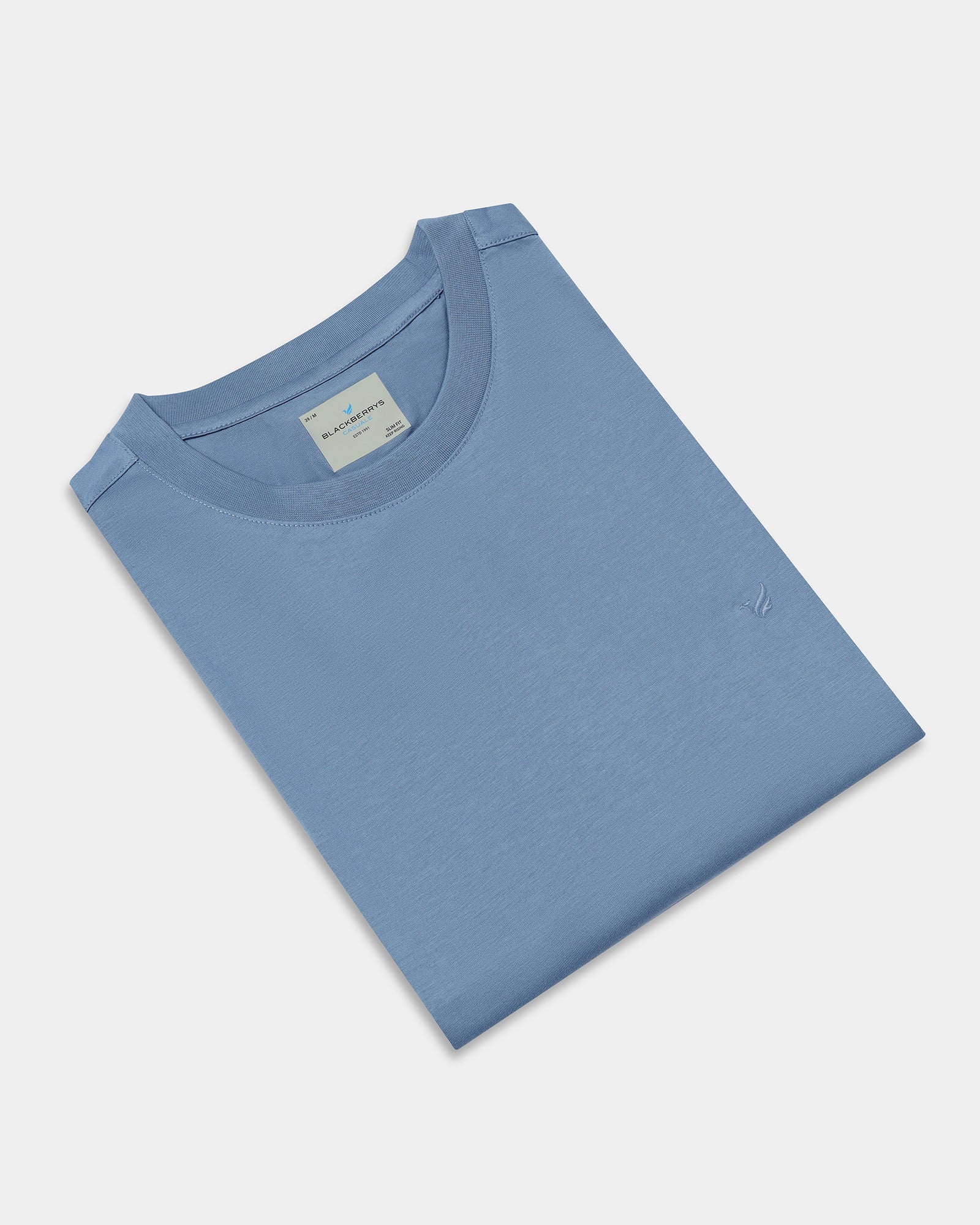 Steel Blue Crew Neck Solid T-Shirt - Peralta - Image 5