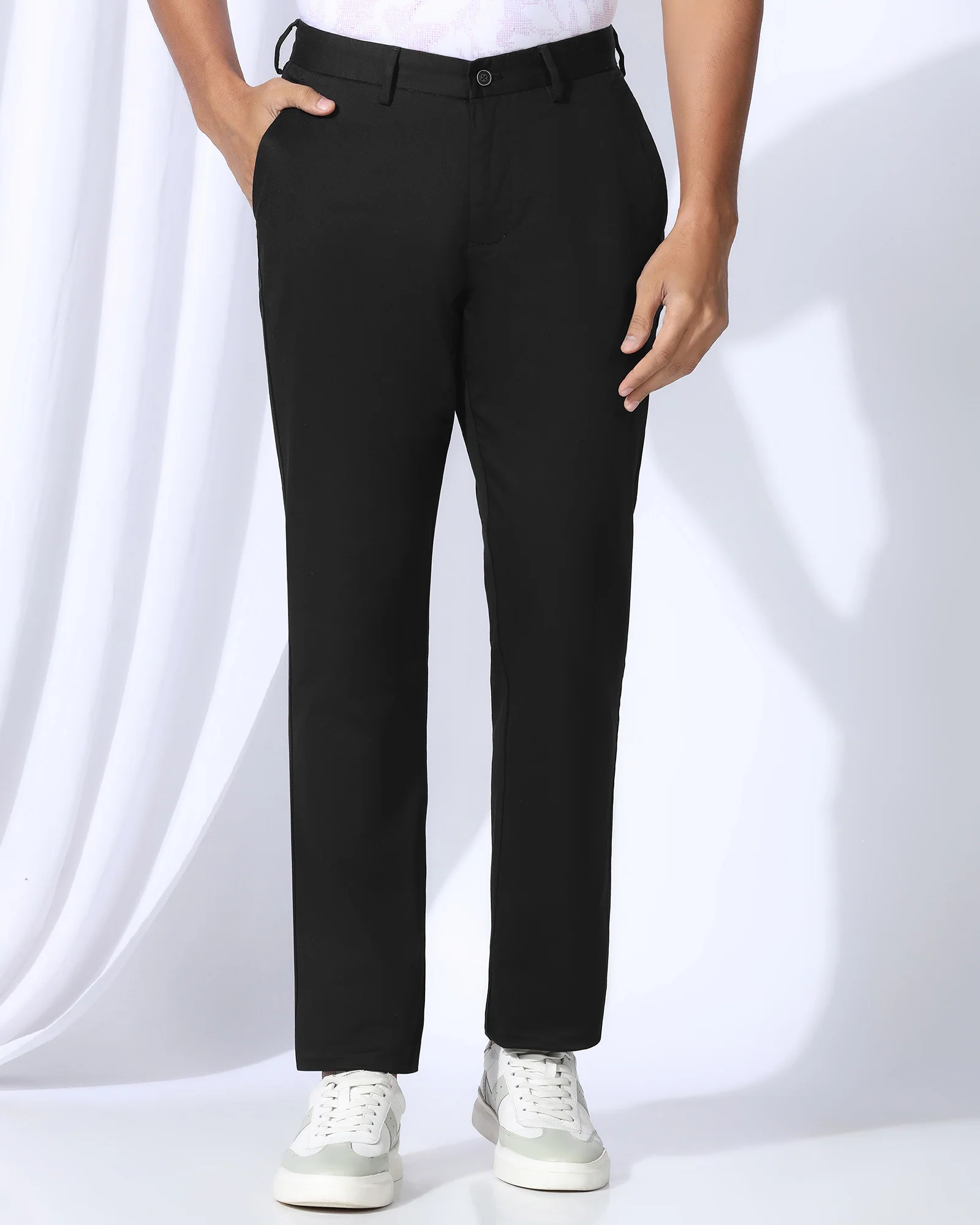 Straight B-90 Casual Black Solid Khakis - Martin - Image 3