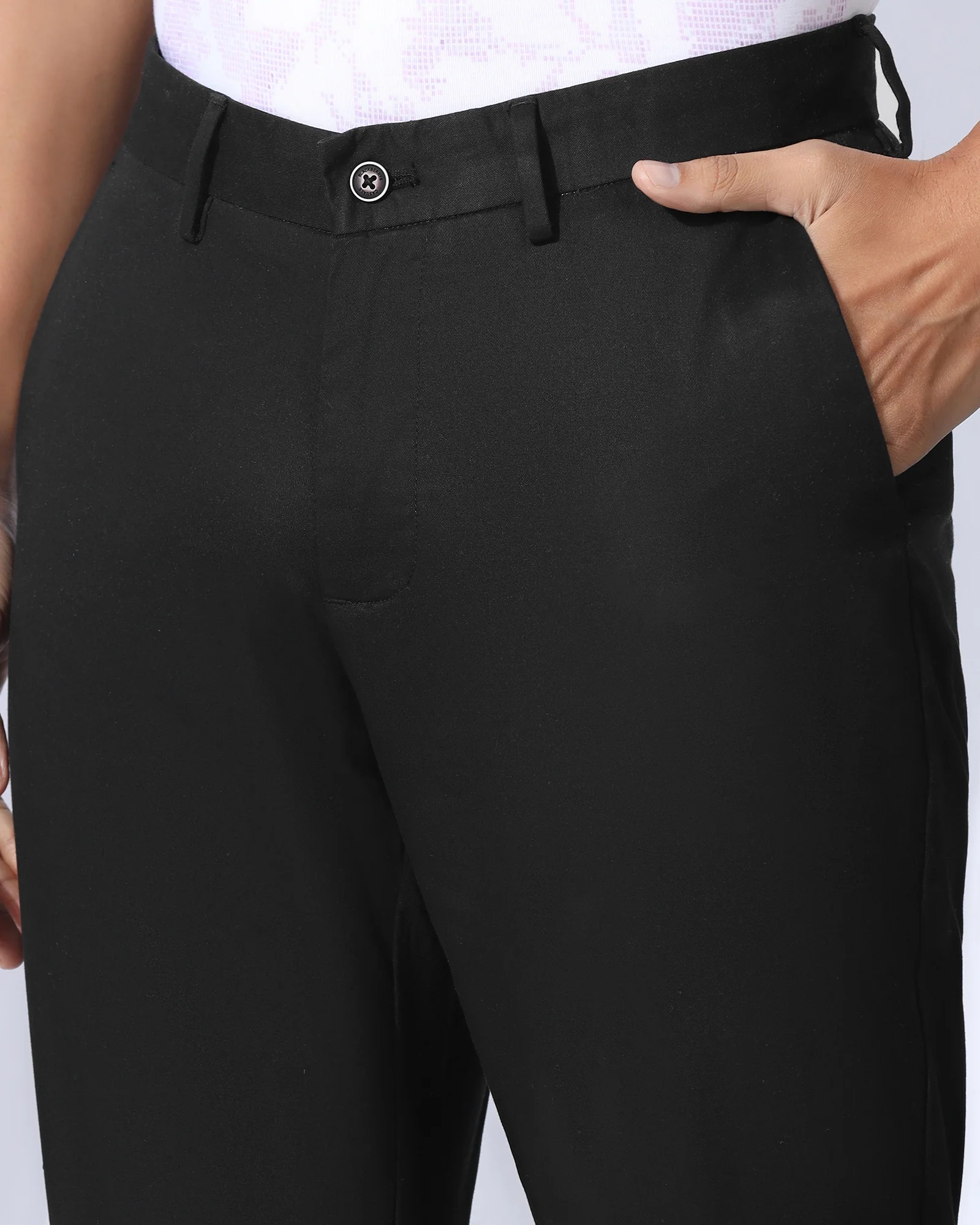 Straight B-90 Casual Black Solid Khakis - Martin - Image 4