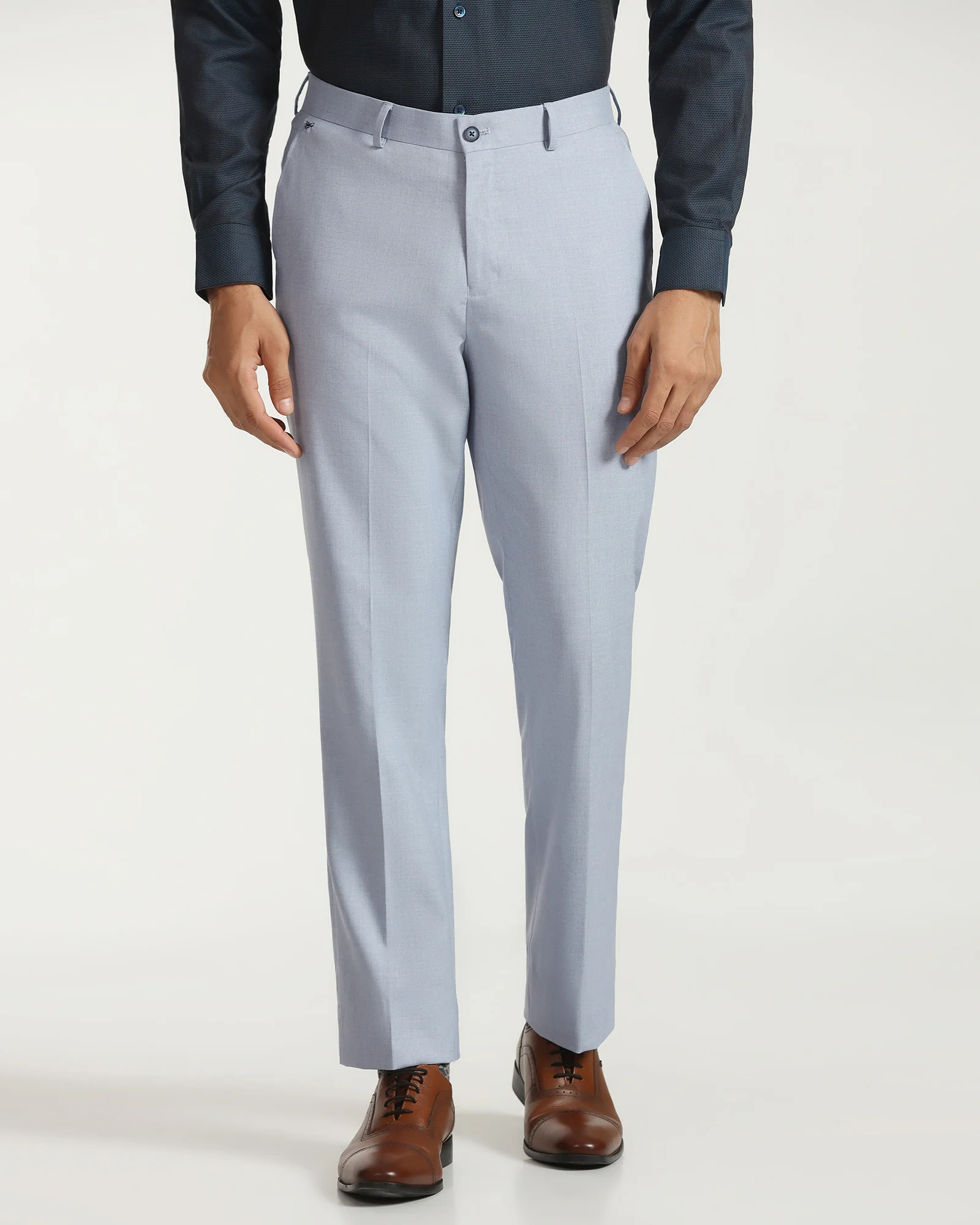 Straight B-90 Formal Light Blue Textured Trouser - musk - Image 3