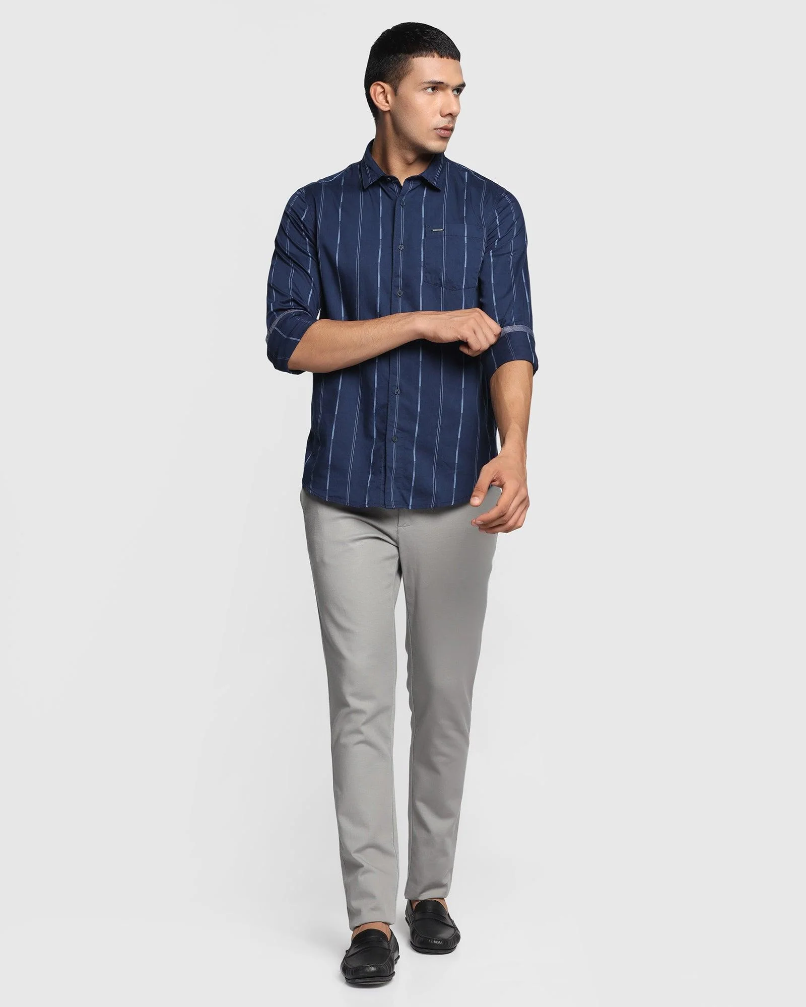 Casual Navy Striped Shirt - Lincon - Image 3