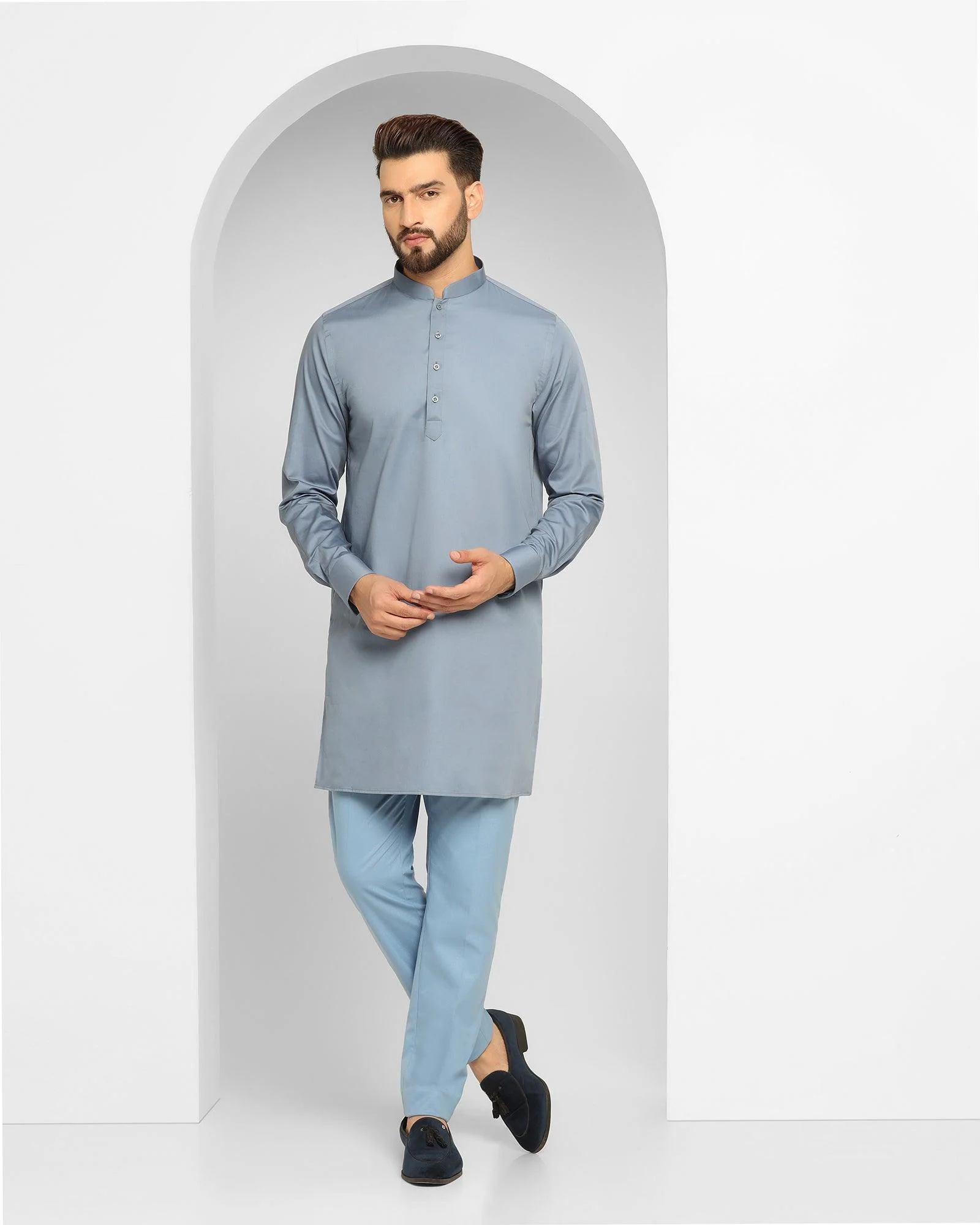 Navy Swarn Solid Achkan Set - Enola - Image 7