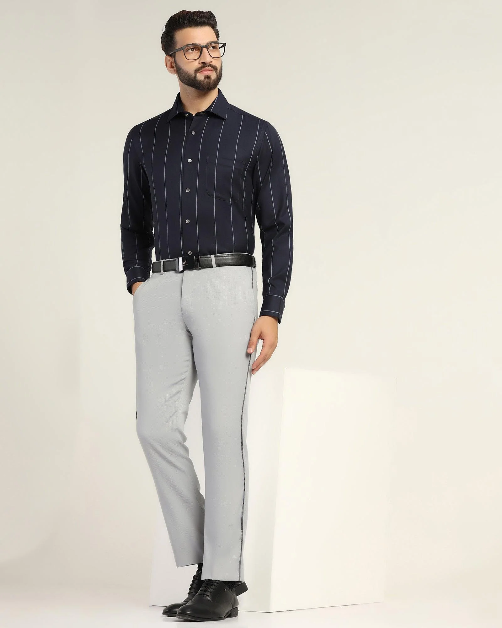 Luxe Formal Navy Striped Shirt - Oswald - Image 6