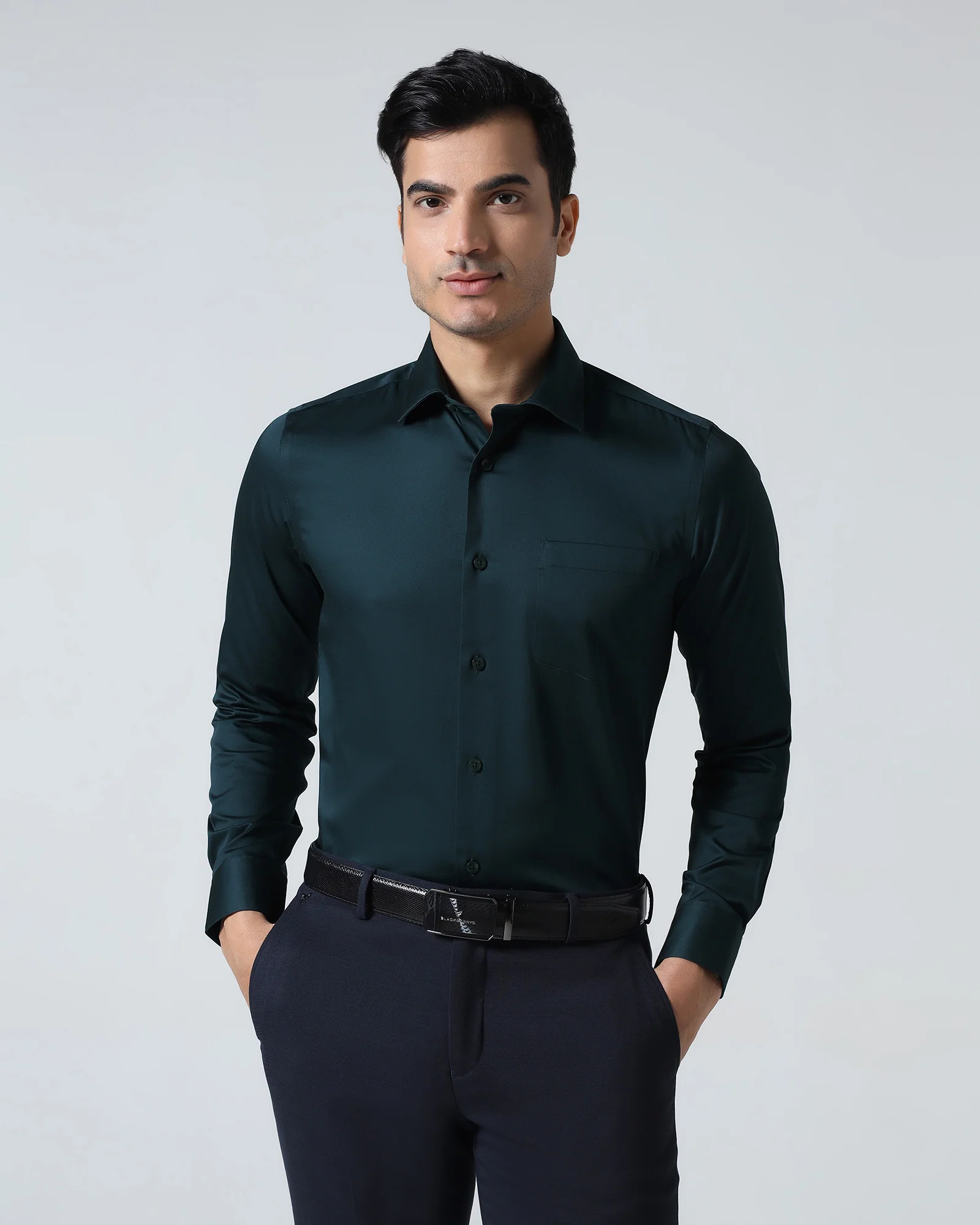Teal Unwrinkle Solid Shirt - Sylvia