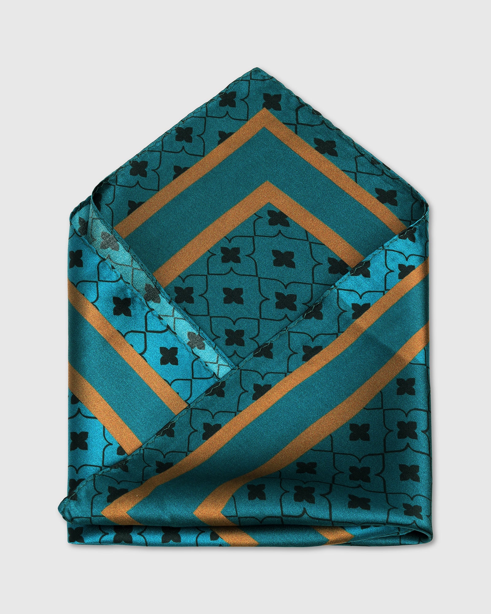 Teal Printed 100% Silk Pocket Square - Wick - Image 3