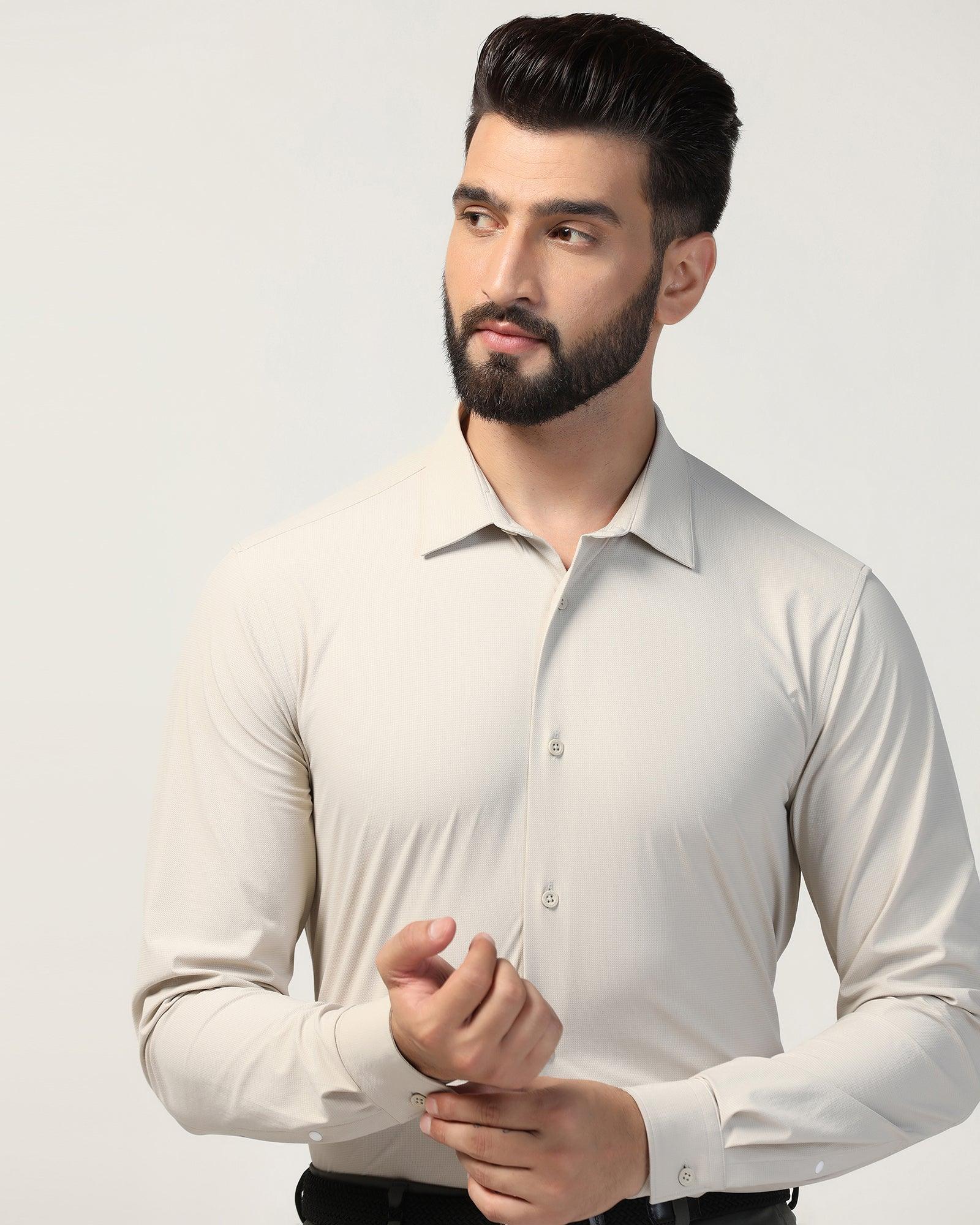 TechPro Formal Beige Textured Shirt - Poxet - Image 4