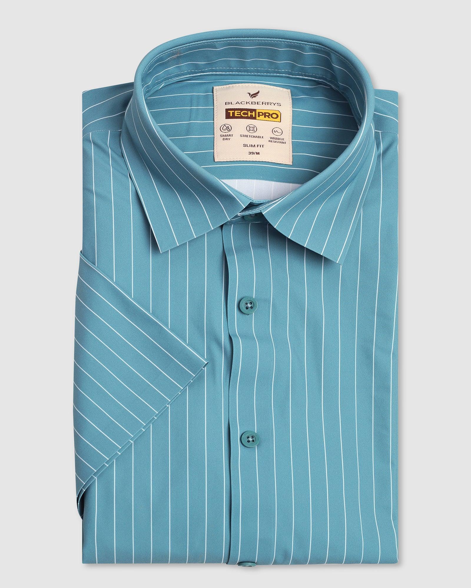 TechPro Formal Half Sleeve Green Stripe Shirt - Dickins - Image 5
