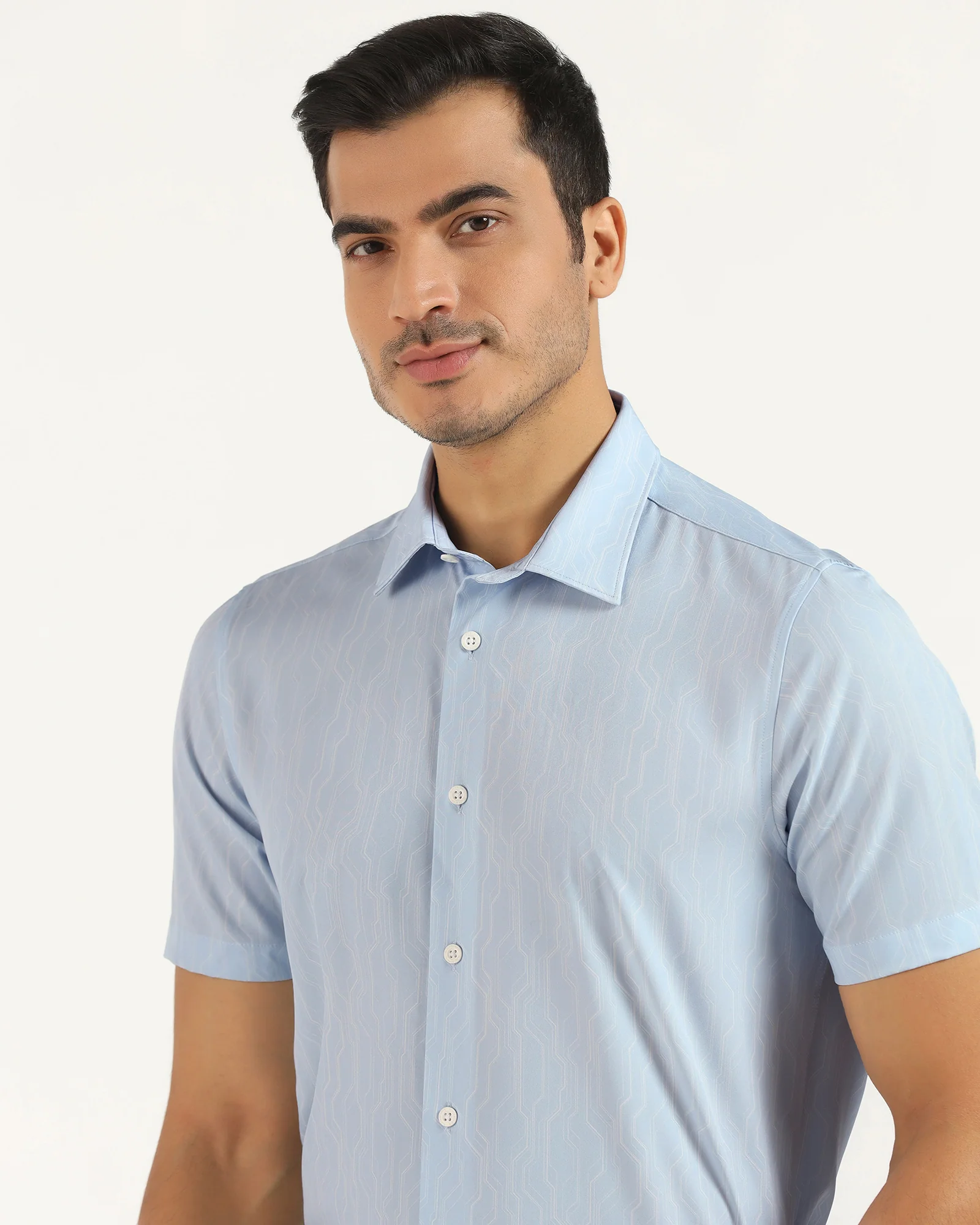 TechPro Formal Half Sleeve Blue Printed Shirt - Blade - Image 4
