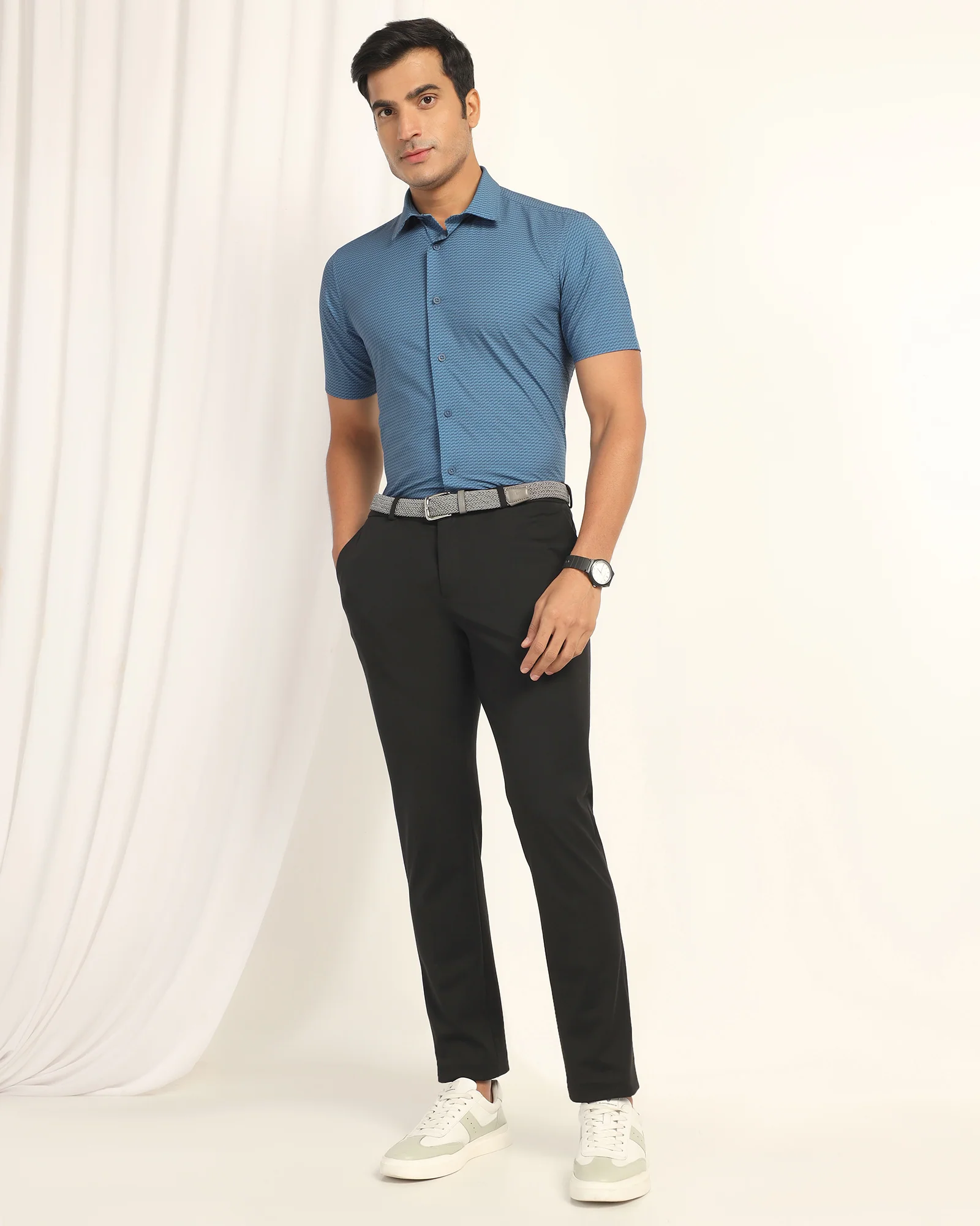 TechPro Formal Half Sleeve Blue Printed Shirt - Ivan - Image 3