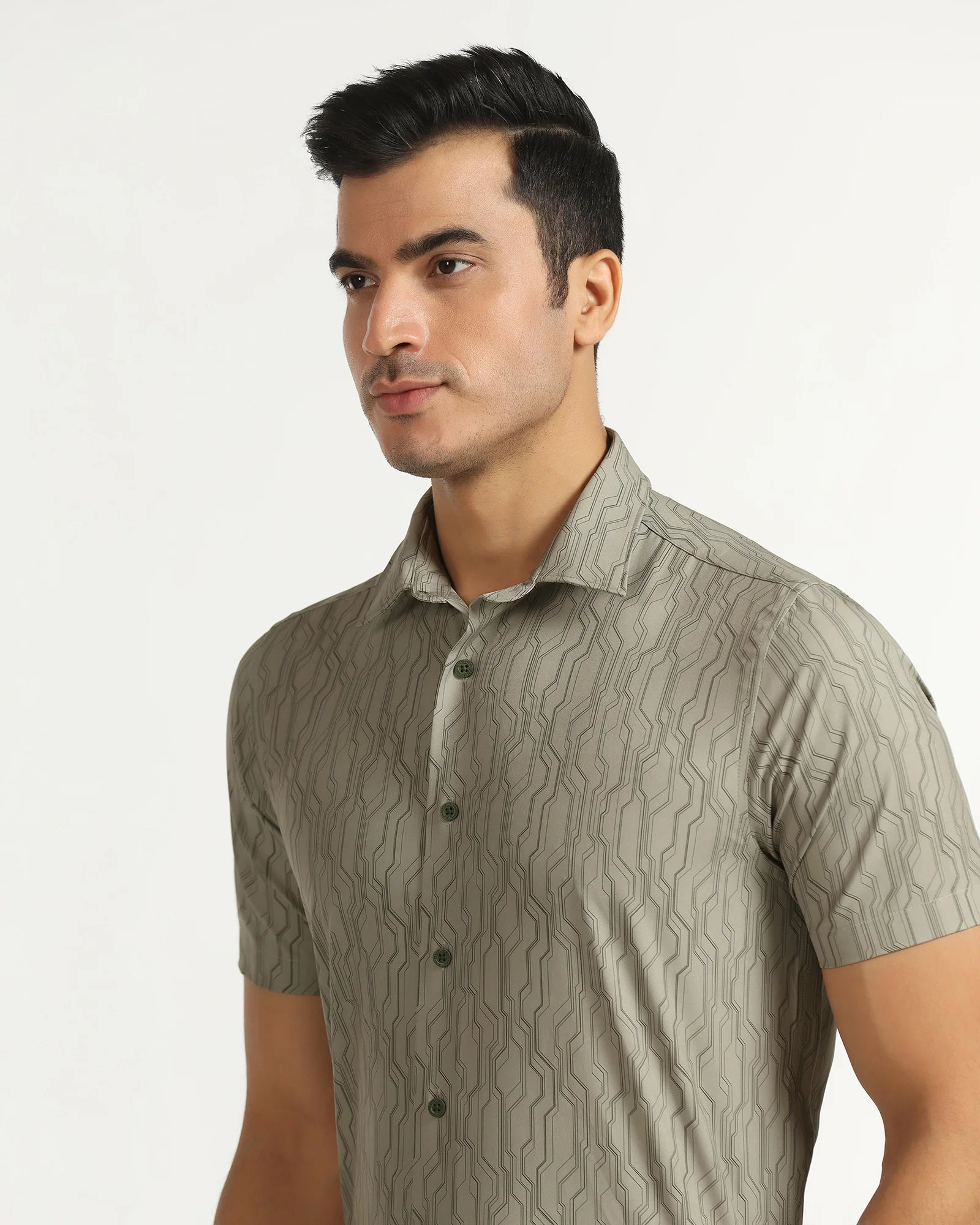 TechPro Formal Half Sleeve Green Printed Shirt - Blade - Image 4