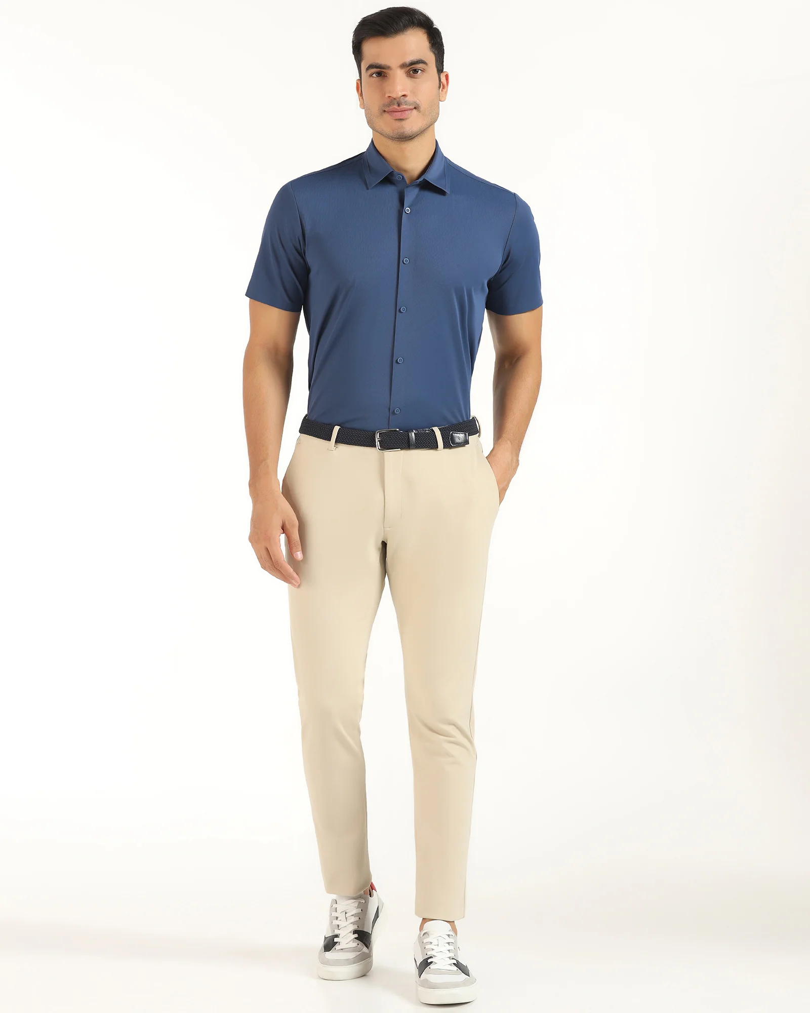 TechPro Formal Half Sleeve Mid Blue Textured Shirt - Karabi - Image 3