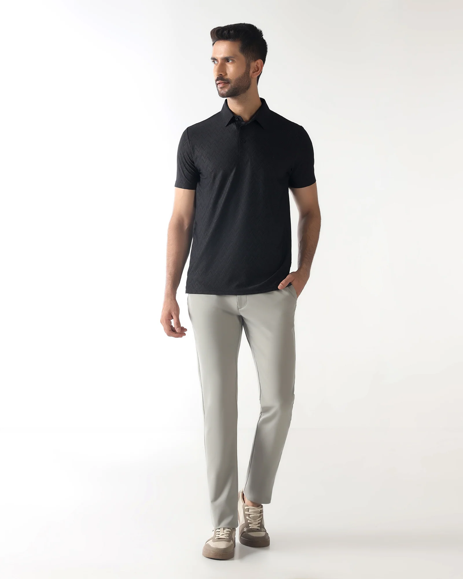 TechPro Polo Black Textured T-Shirt - Molar - Image 3