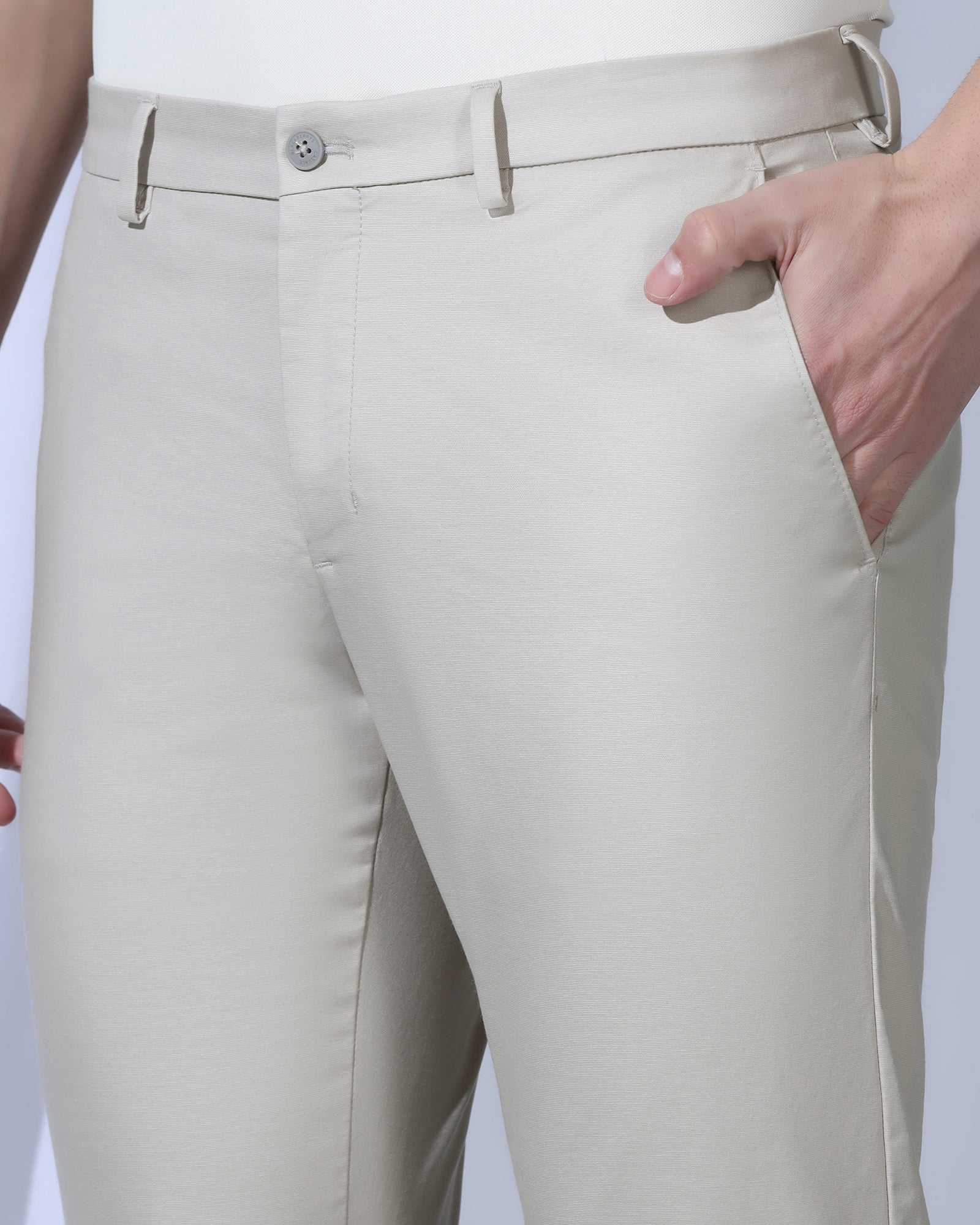TechPro Slim Comfort B-95 Casual Stone Beige Solid Khakis - Androit - Image 4