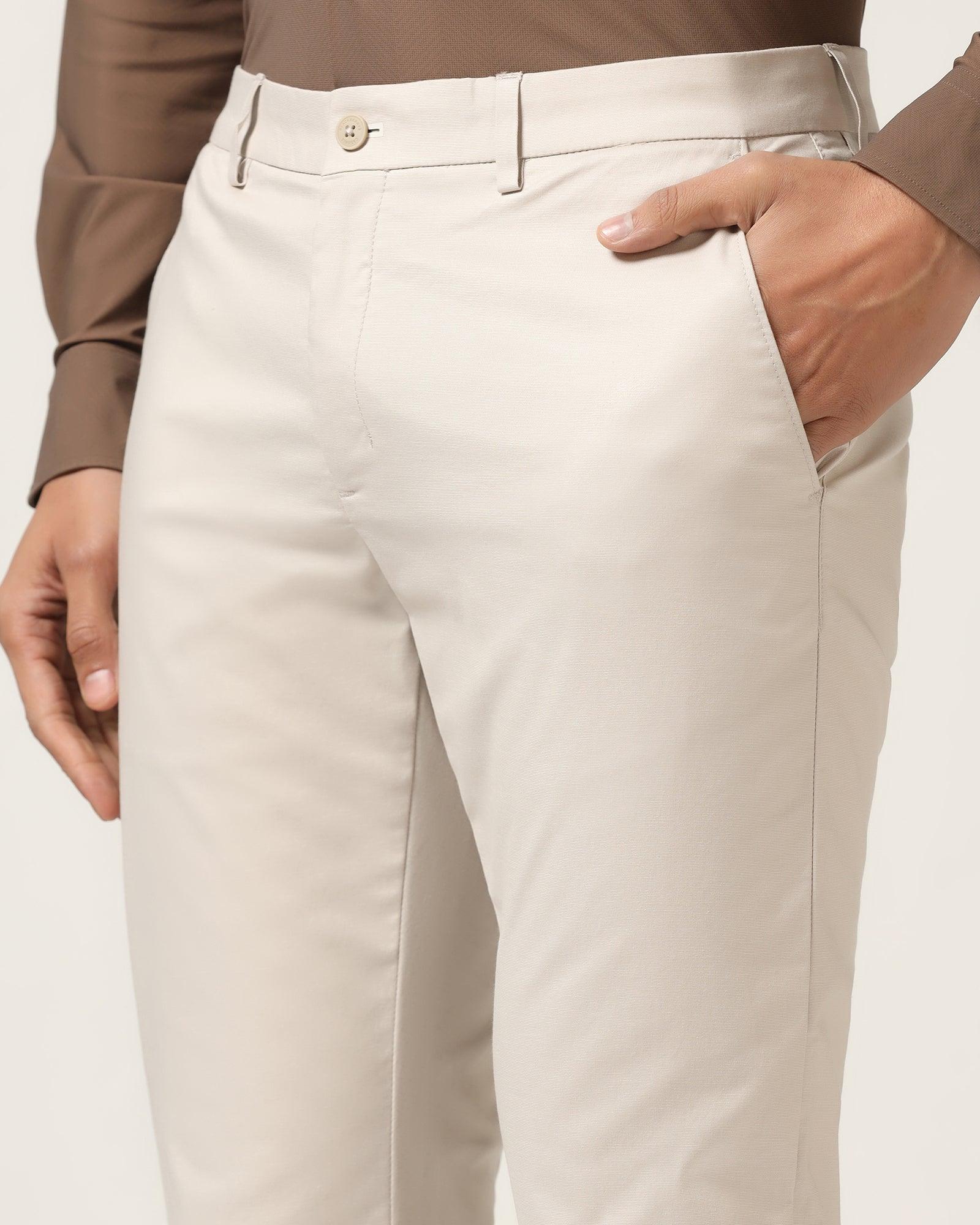 TechPro Slim Comfort B-95 Casual Stone Beige Solid Khakis - Andros - Image 4