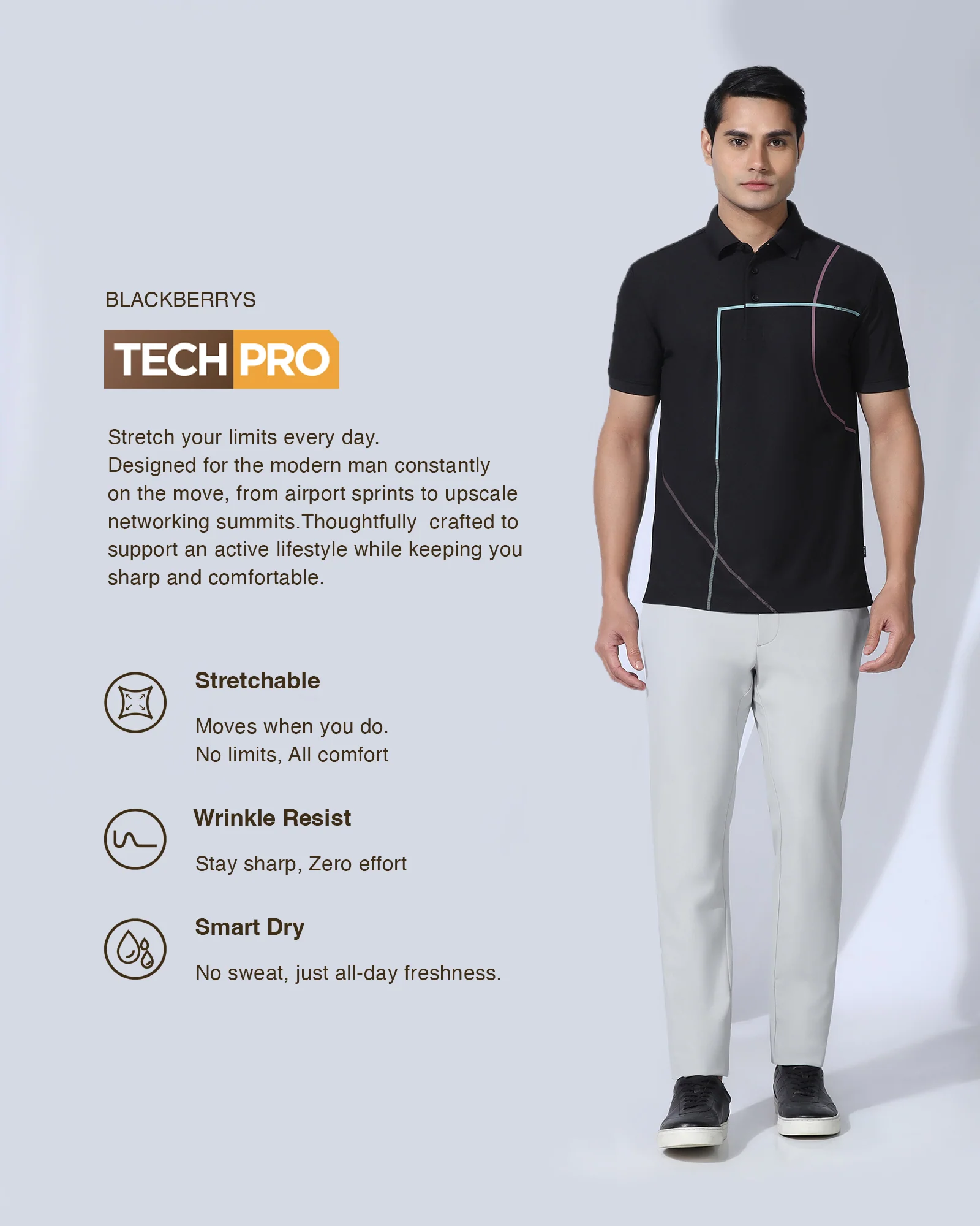 TechPro Slim Fit B-91 Casual Grey Solid Khakis - Gary - Image 3