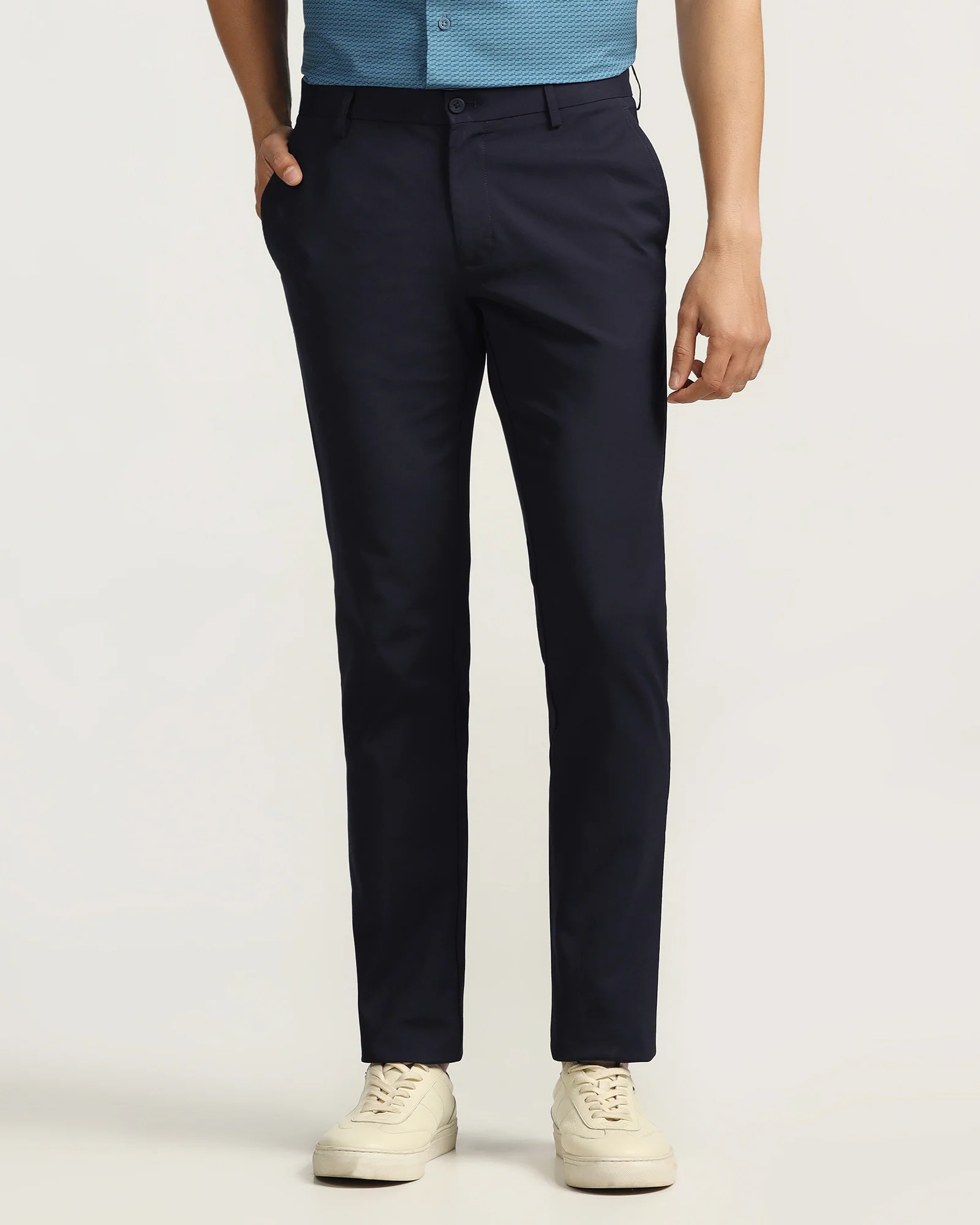 TechPro Slim Fit B-91 Casual Navy Solid Khakis - Sandy - Image 3