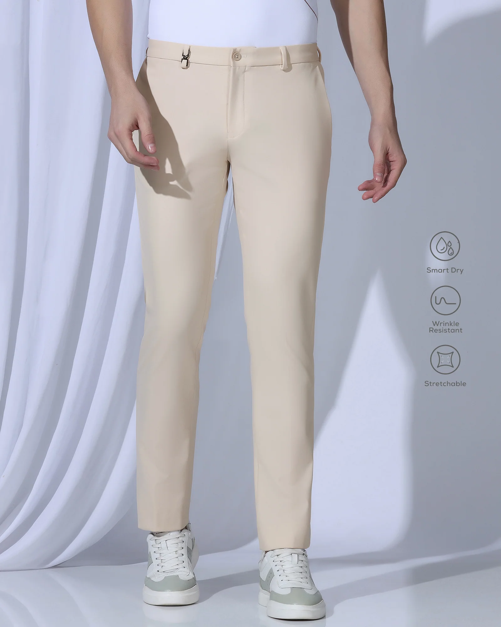 TechPro Slim Fit B-91 Formal Beige Solid Trouser - Ashley - Image 3