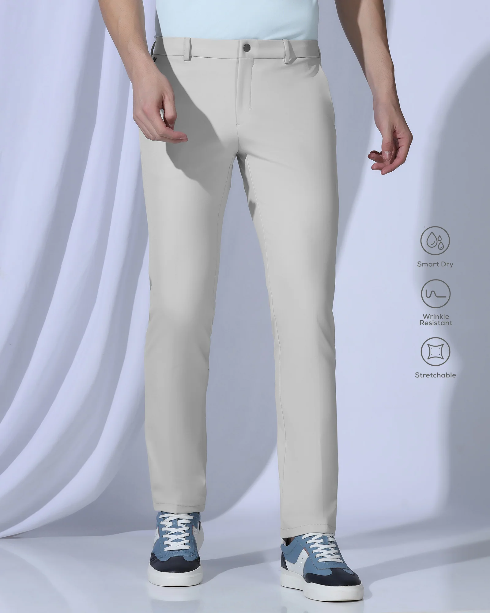 TechPro Slim Fit B-91 Formal Light Grey Solid Trouser - Ashley - Image 3