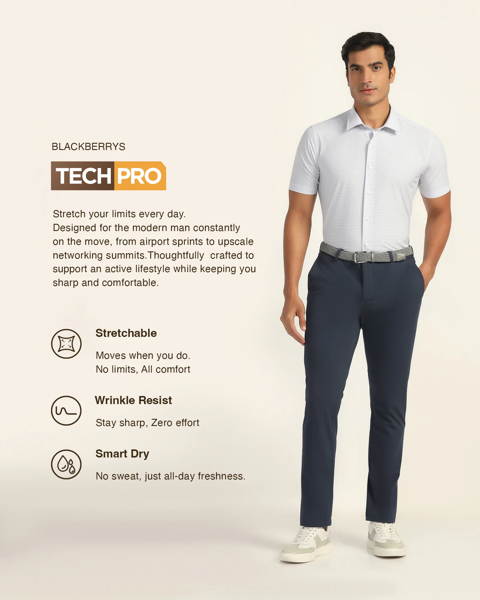 TechPro Slim Fit B-91 Formal Navy Solid Trouser - Explorer - Image 3