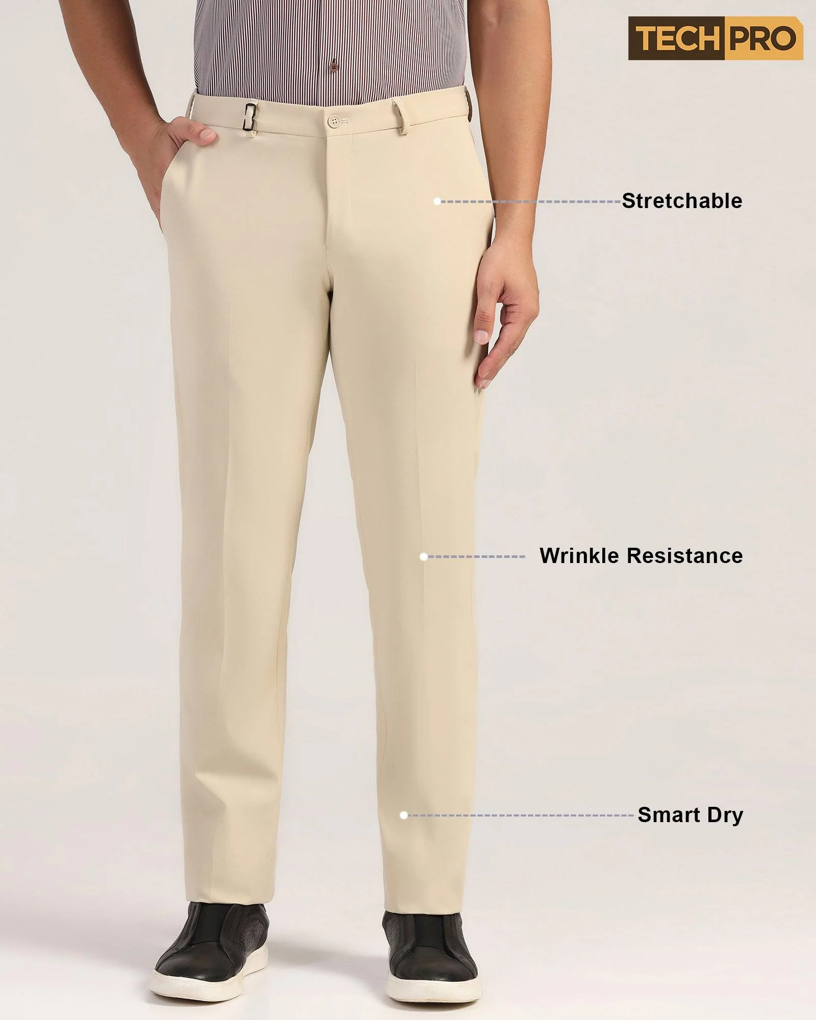 TechPro Slim Fit B-91 Formal Beige Solid Trouser - Sonet - Image 8