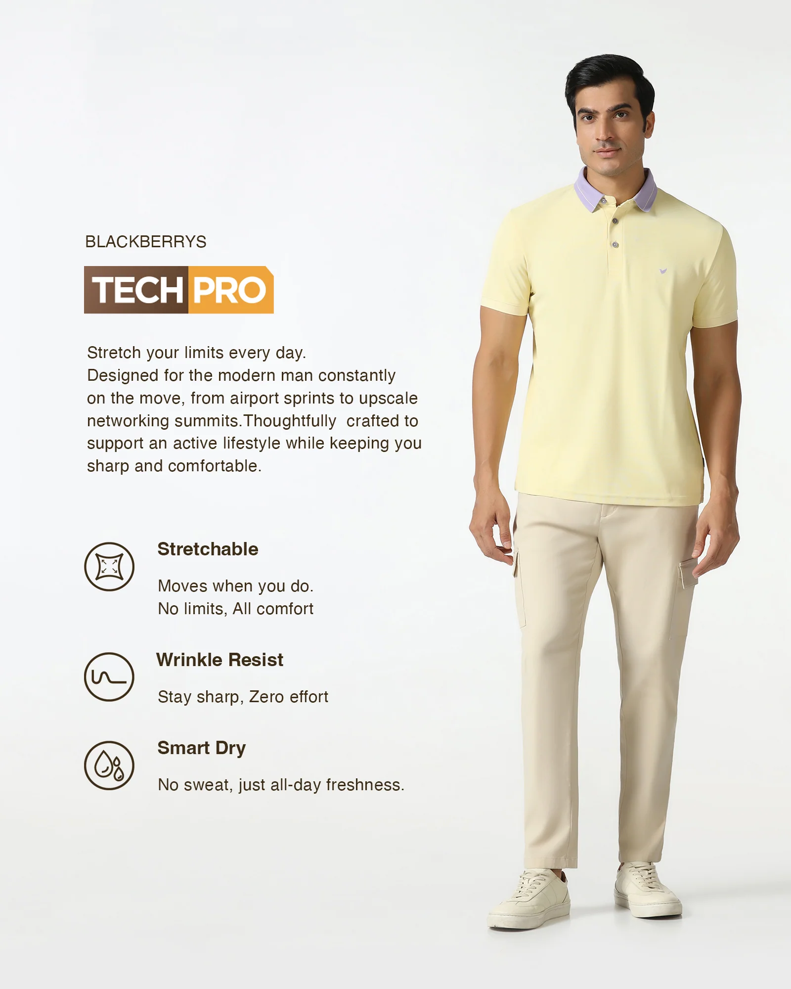 TechPro Sneaker Fit Casual Beige Solid Khakis - Andy - Image 3