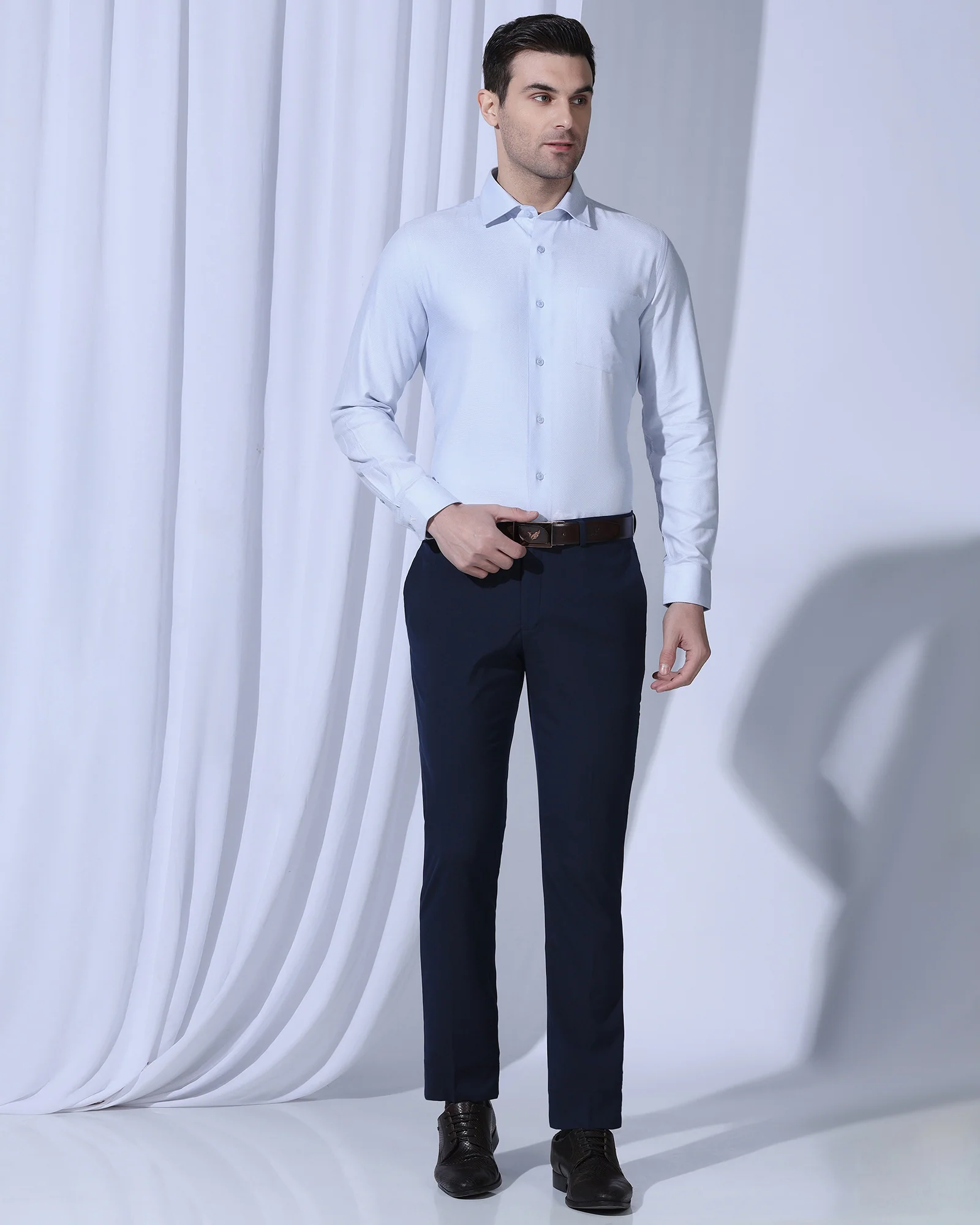 Temp Tech Formal Blue Textured Shirt - Revolve - Image 3