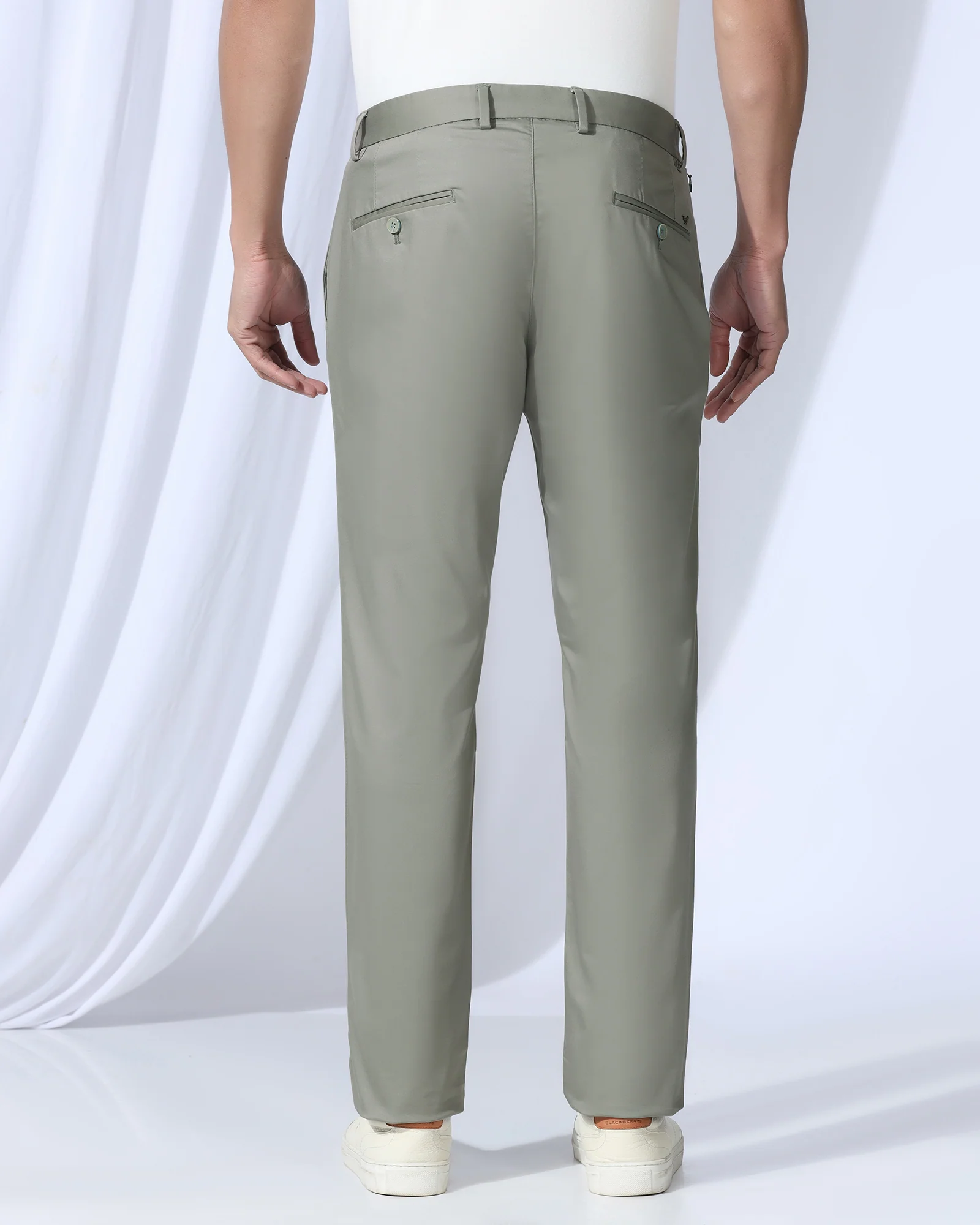 Temp Tech Slim Fit B-91 Casual Light Olive Solid Khakis - Peter - Image 2
