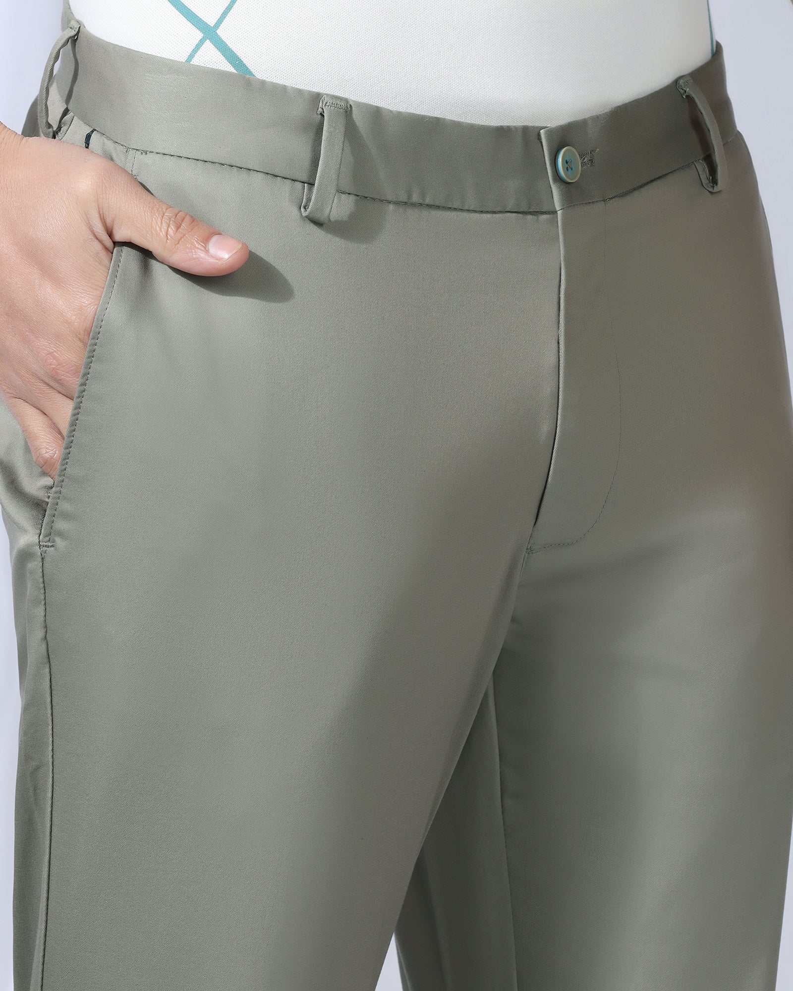 Temp Tech Slim Fit B-91 Casual Light Olive Solid Khakis - Peter - Image 4