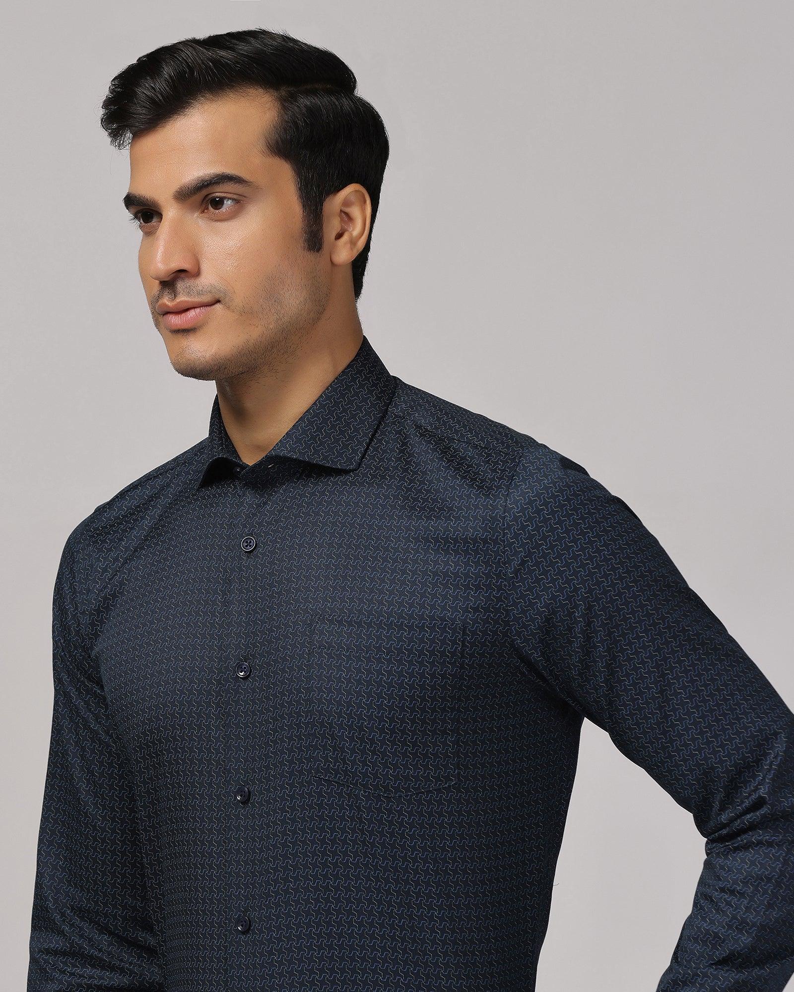 Temp Tech Formal Navy Printed Shirt - Rafael - Image 4