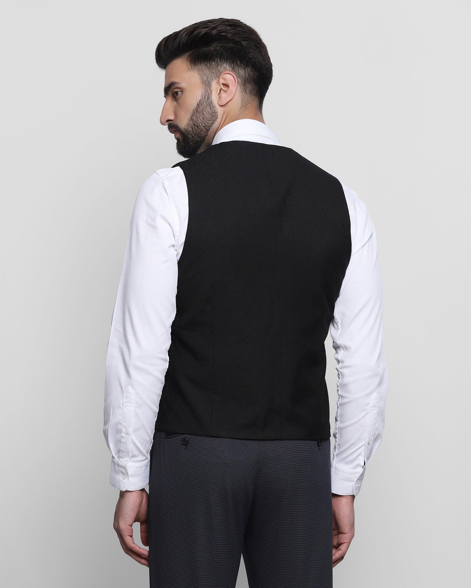 V-Neck Formal Black Jacquard Waistcoat - Tereno - Image 2