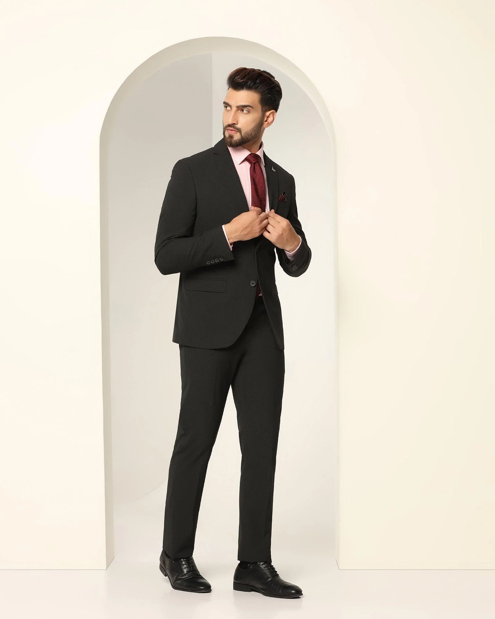 Two Piece Charcoal Textured Formal Suit - Games - Image 3