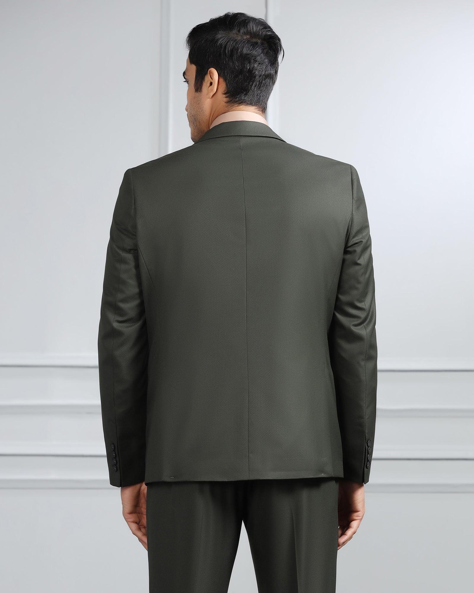 Two Piece Dark Green Textured Formal Suit - Valcon - Image 2