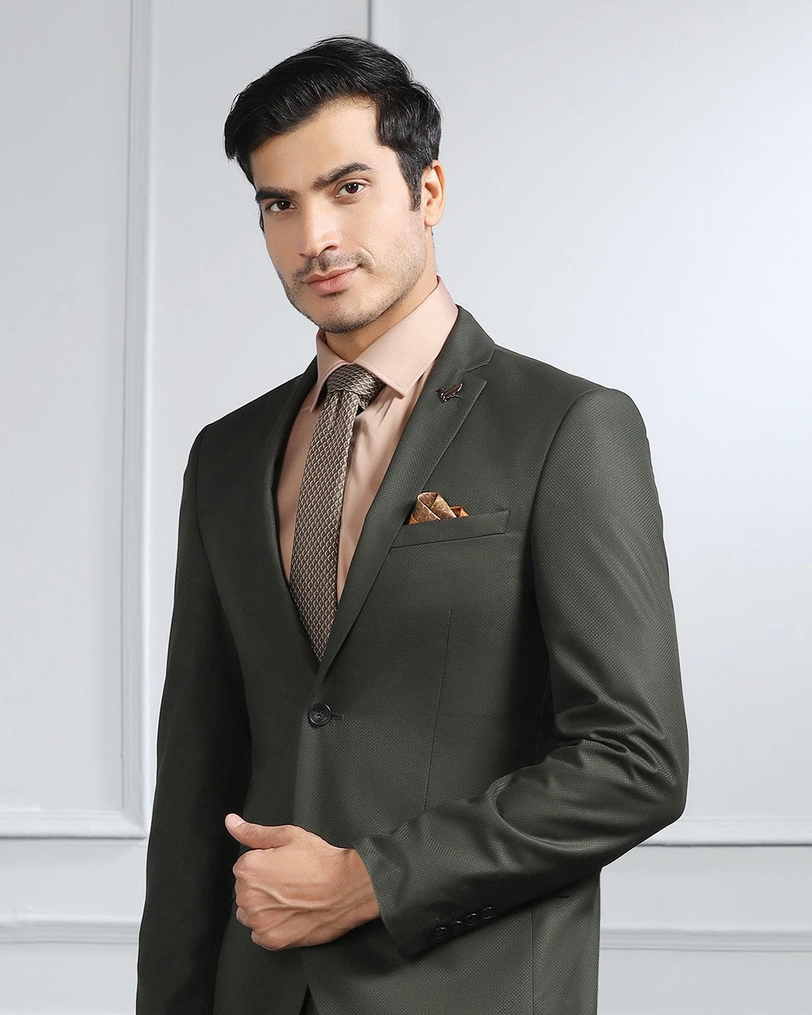 Two Piece Dark Green Textured Formal Suit - Valcon - Image 4