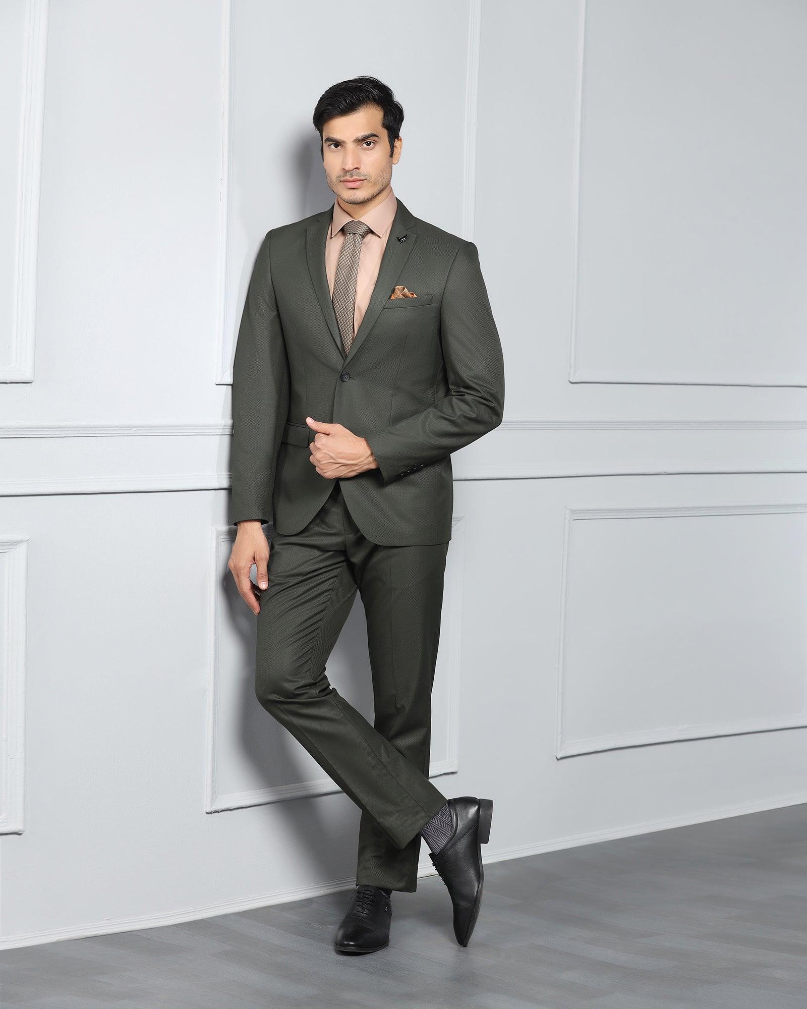 Two Piece Dark Green Textured Formal Suit - Valcon - Image 7